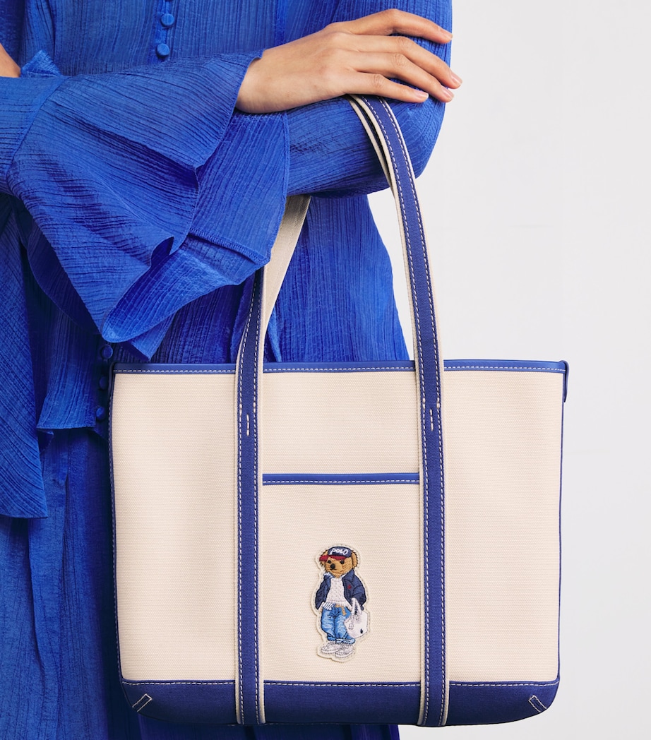 Small Canvas Polo Bear Tote Bag ECRU/ INDIGO SKY Image 2