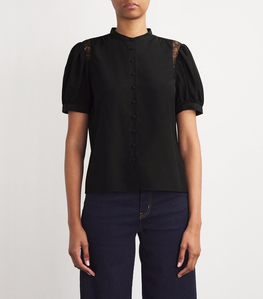 FRAME Womens Silk Lace-Shoulder Blouse Black Image 3