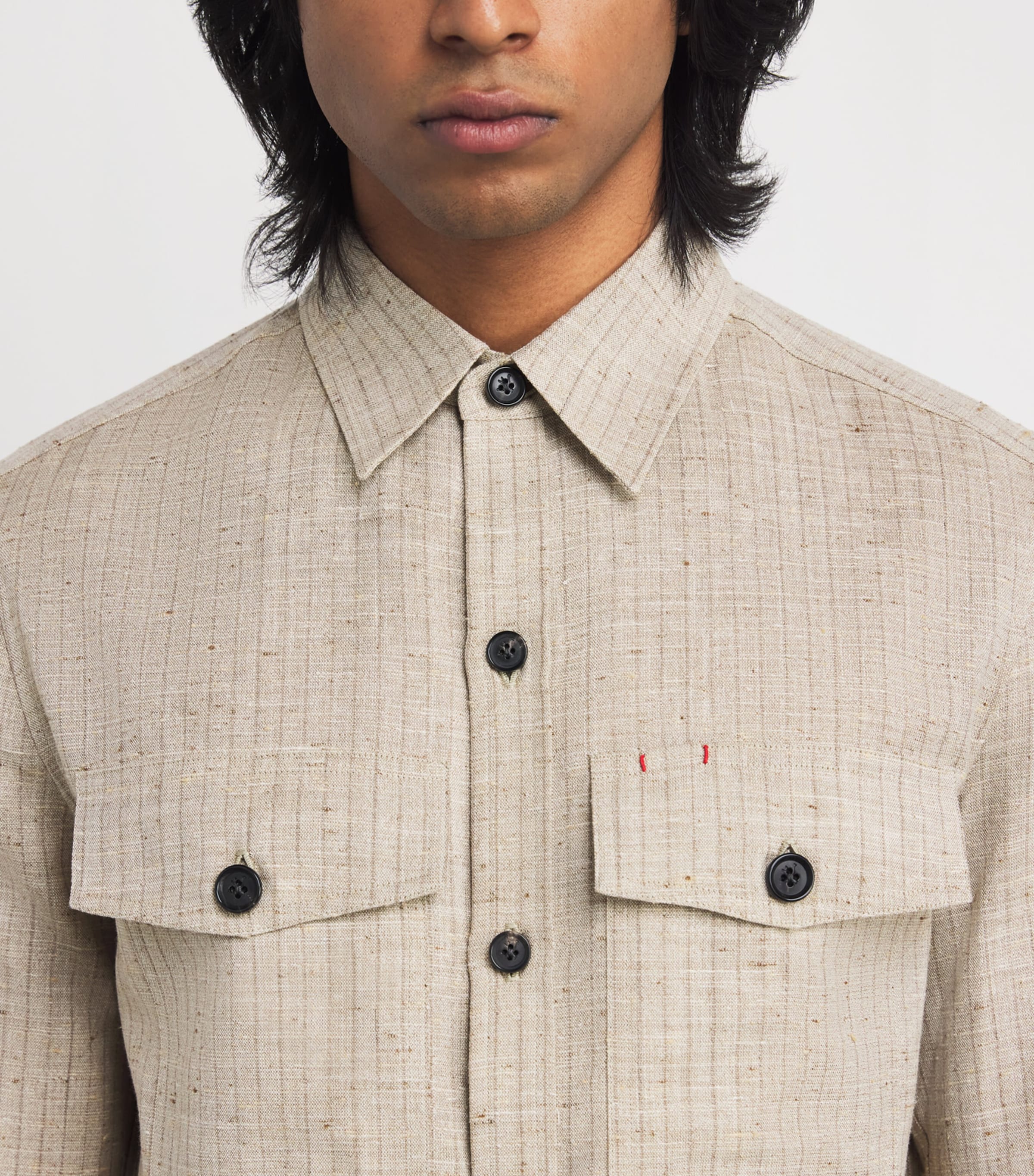 Wool-Silk-Linen Stripe Overshirt 330 Image 6