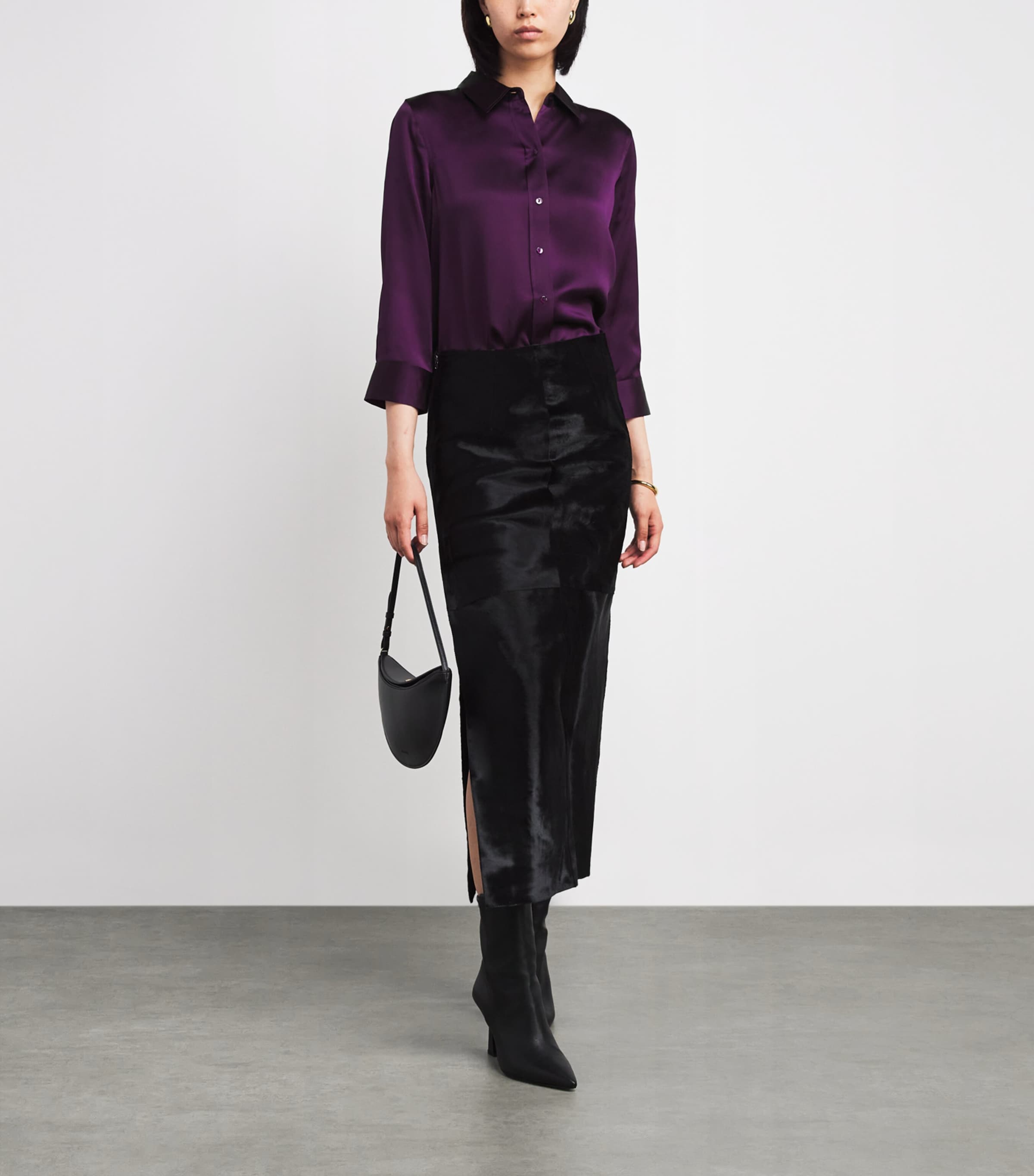 Silk Cropped-Sleeve Dani Shirt MEVT MEDIUM VIOLET Image 2