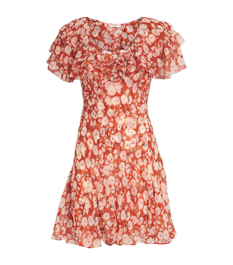 DÔEN Womens Silk Ruffled Alcida Mini Dress Ambridge Rose Image 1