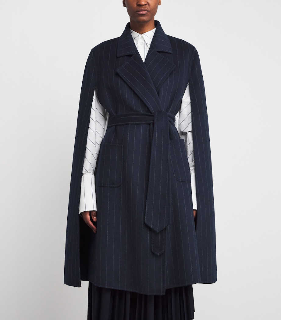 Cashmere Pinstripe Tie-Waist Cape Coat NAVY CHALK STRIPE Image 3
