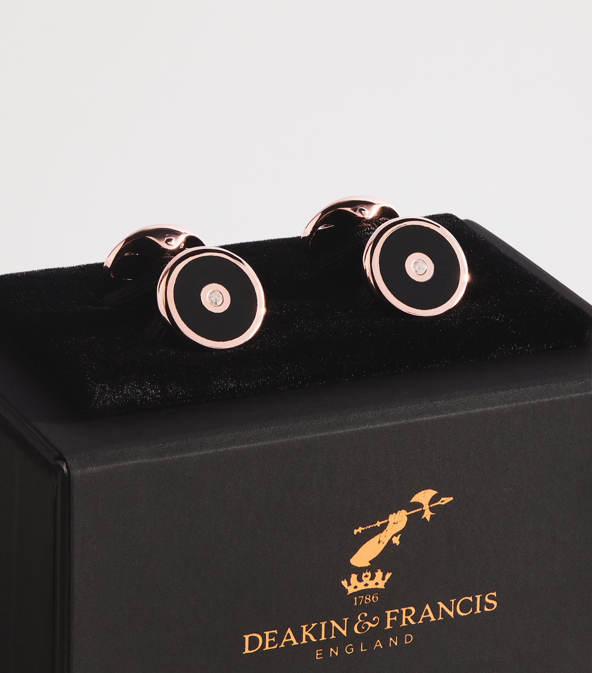 Deakin & Francis Rose Gold-Plated, Diamond and Onyx Cufflinks Rose Image 3