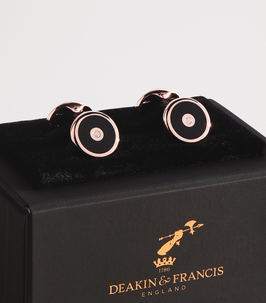 Deakin & Francis Rose Gold-Plated, Diamond and Onyx Cufflinks Rose Image 3