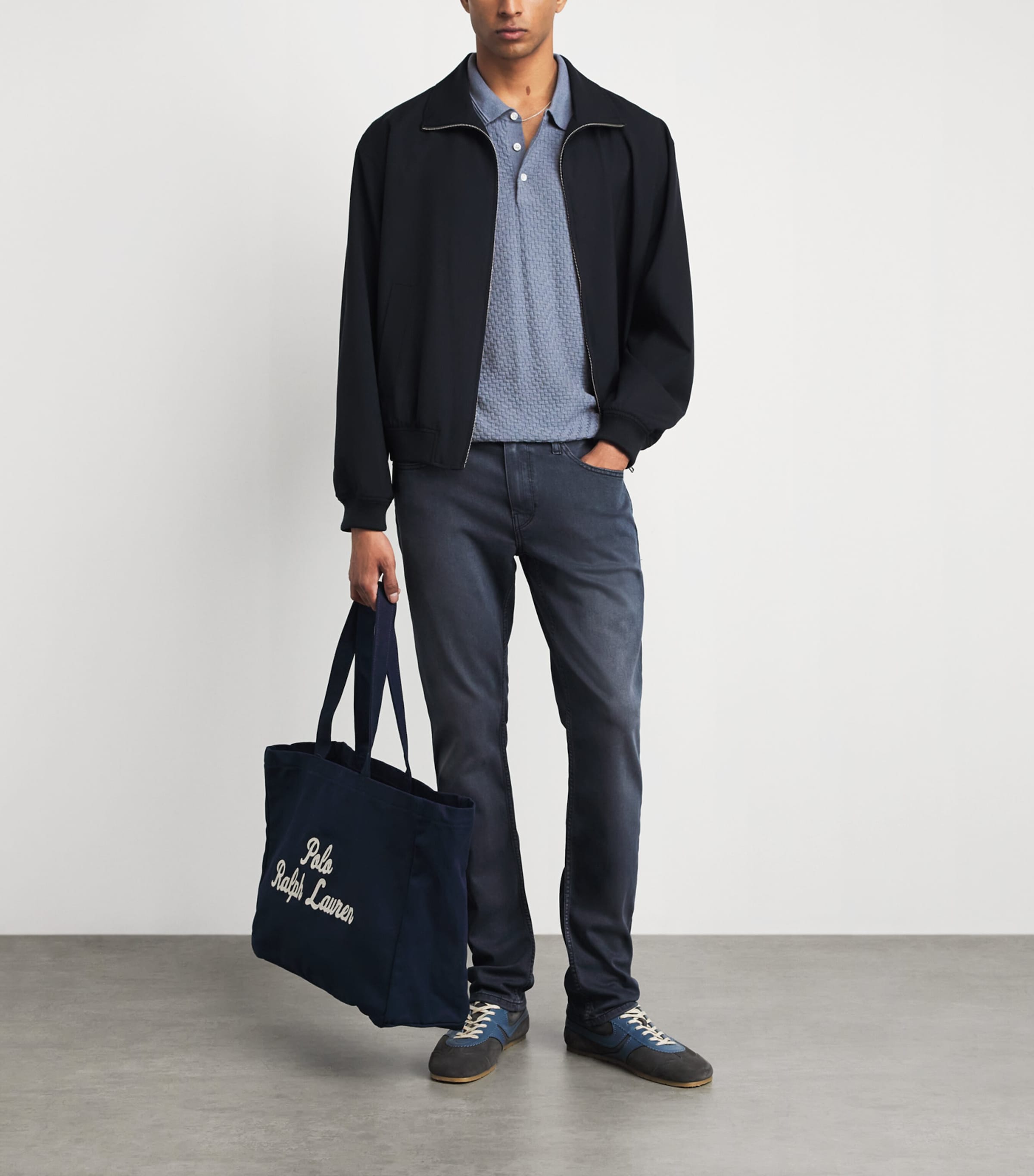 PAIGE Mens Cotton-Wool-Silk-Cashmere Kiko Polo Shirt Tidal Wave Image 2