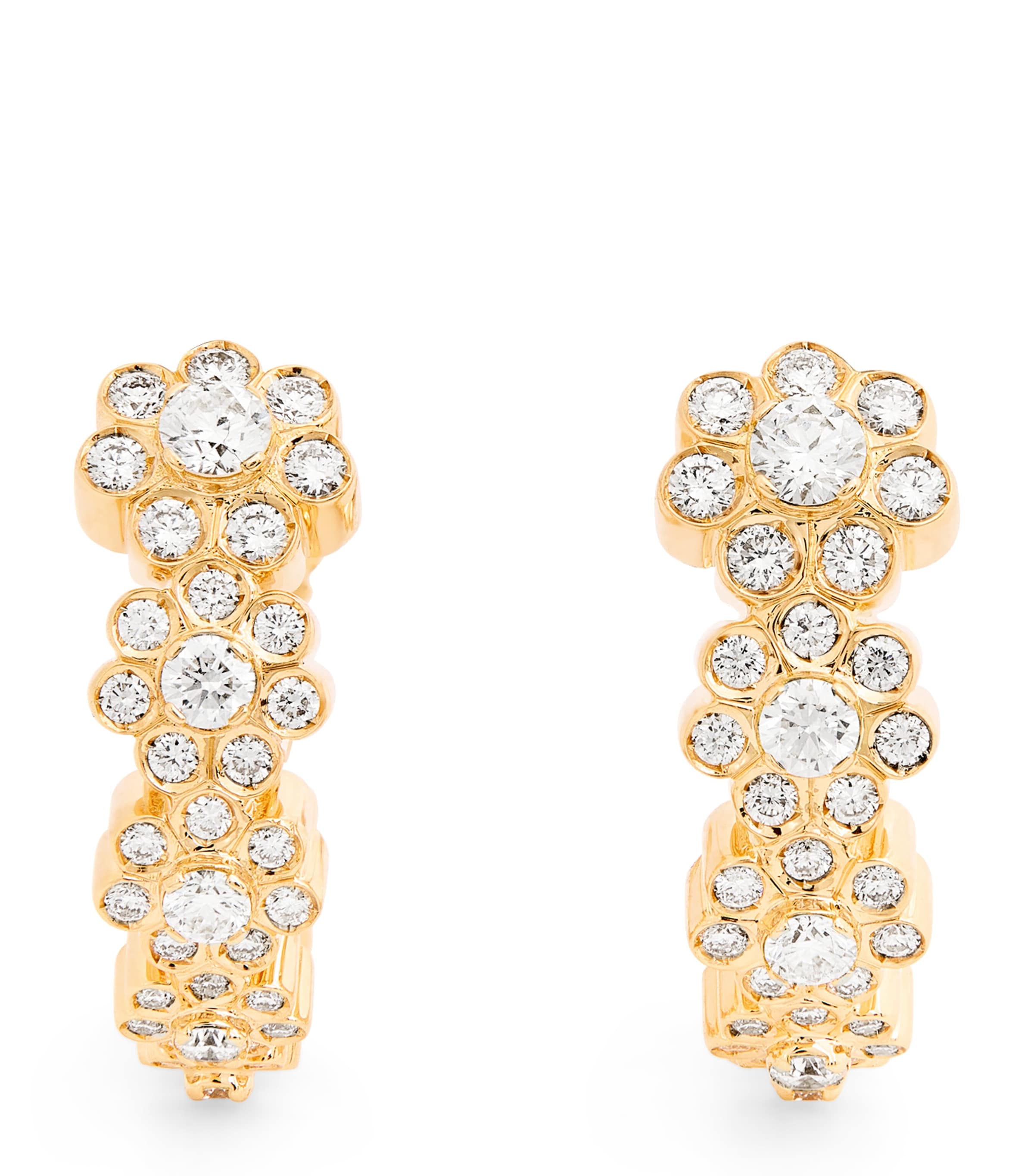 Sophie Bille Brahe Yellow Gold And Diamond Grande Boucle Fleurs Hoop Earrings