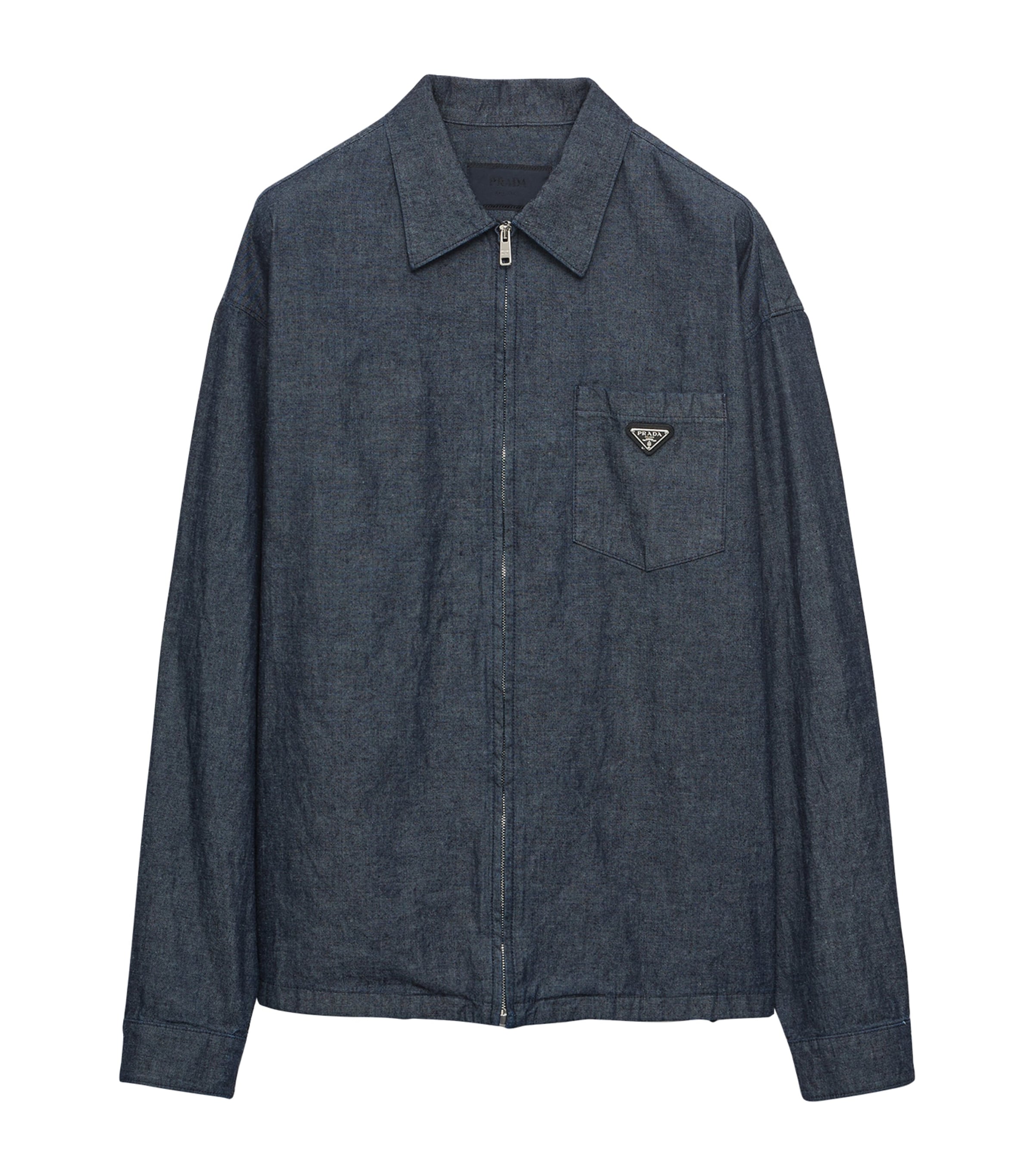Prada Mens Cotton Chambray Zipped Shirt Blue Image 1