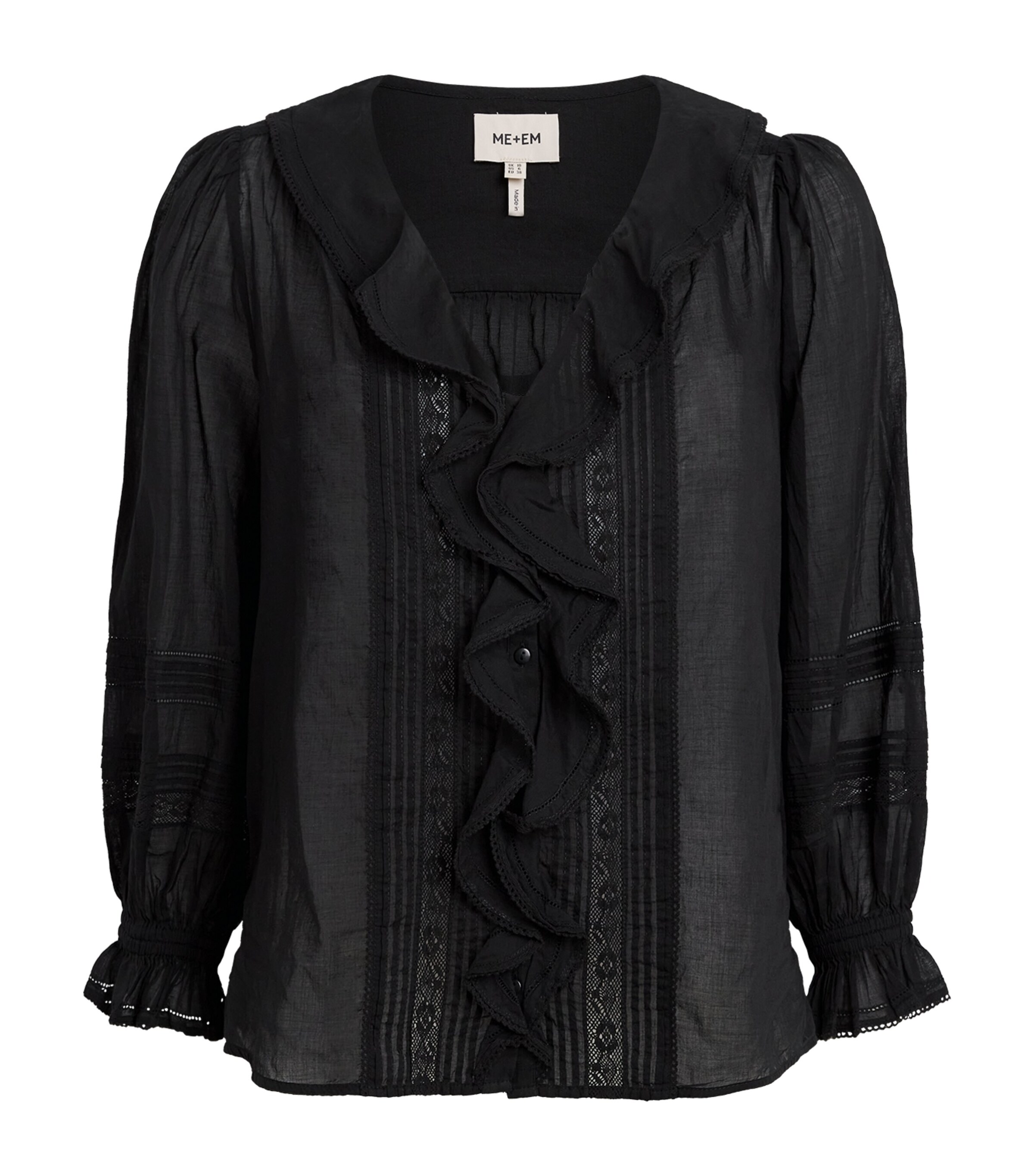 ME+EM Womens Cotton Voile Ruffle Blouse Black Image 1