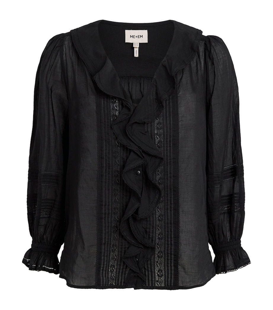 ME+EM Womens Cotton Voile Ruffle Blouse Black Image 1