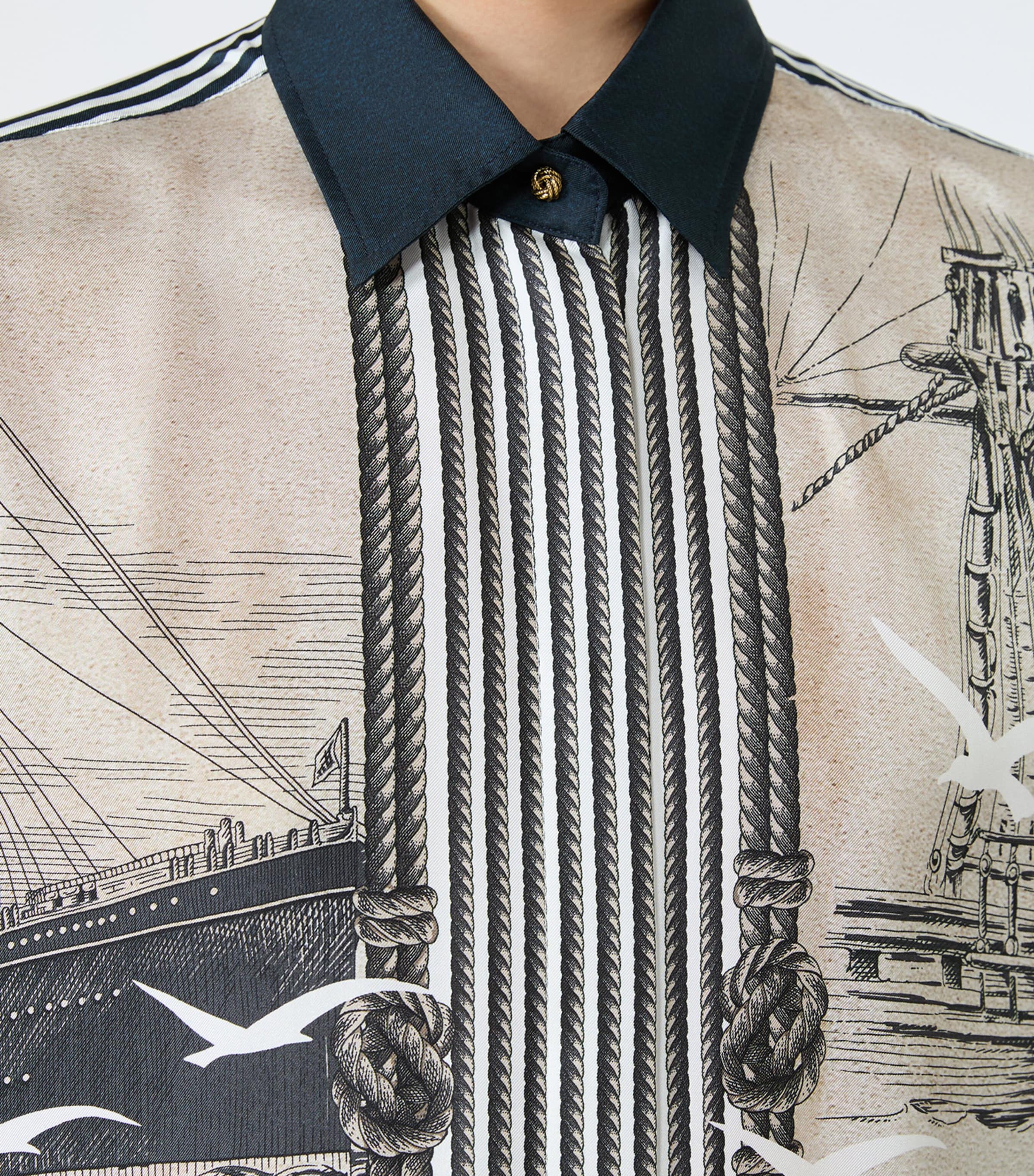 Max Mara Womens Silk Nautical Print Shirt Stone Image 5