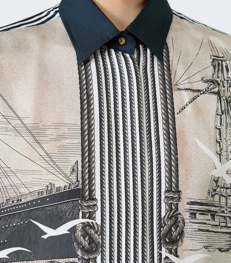 Max Mara Womens Silk Nautical Print Shirt Stone Image 5