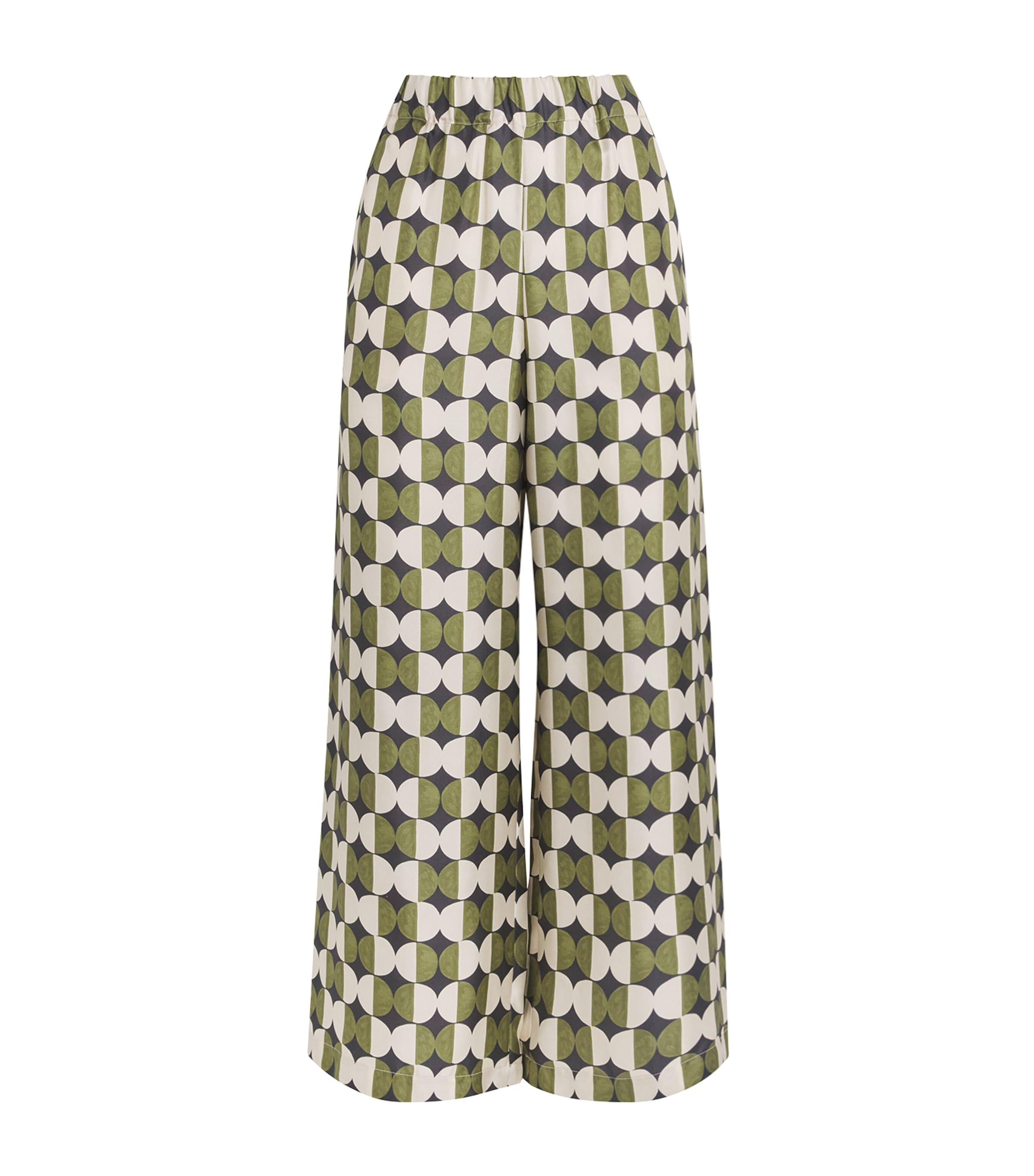 Weekend Max Mara Silk Graphic Print Wide-leg Trousers In Green