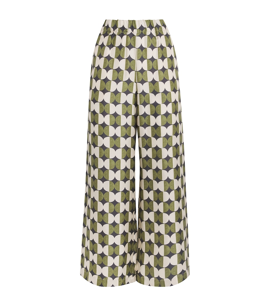 Silk Graphic Print Wide-leg Trousers BLACK Image 1