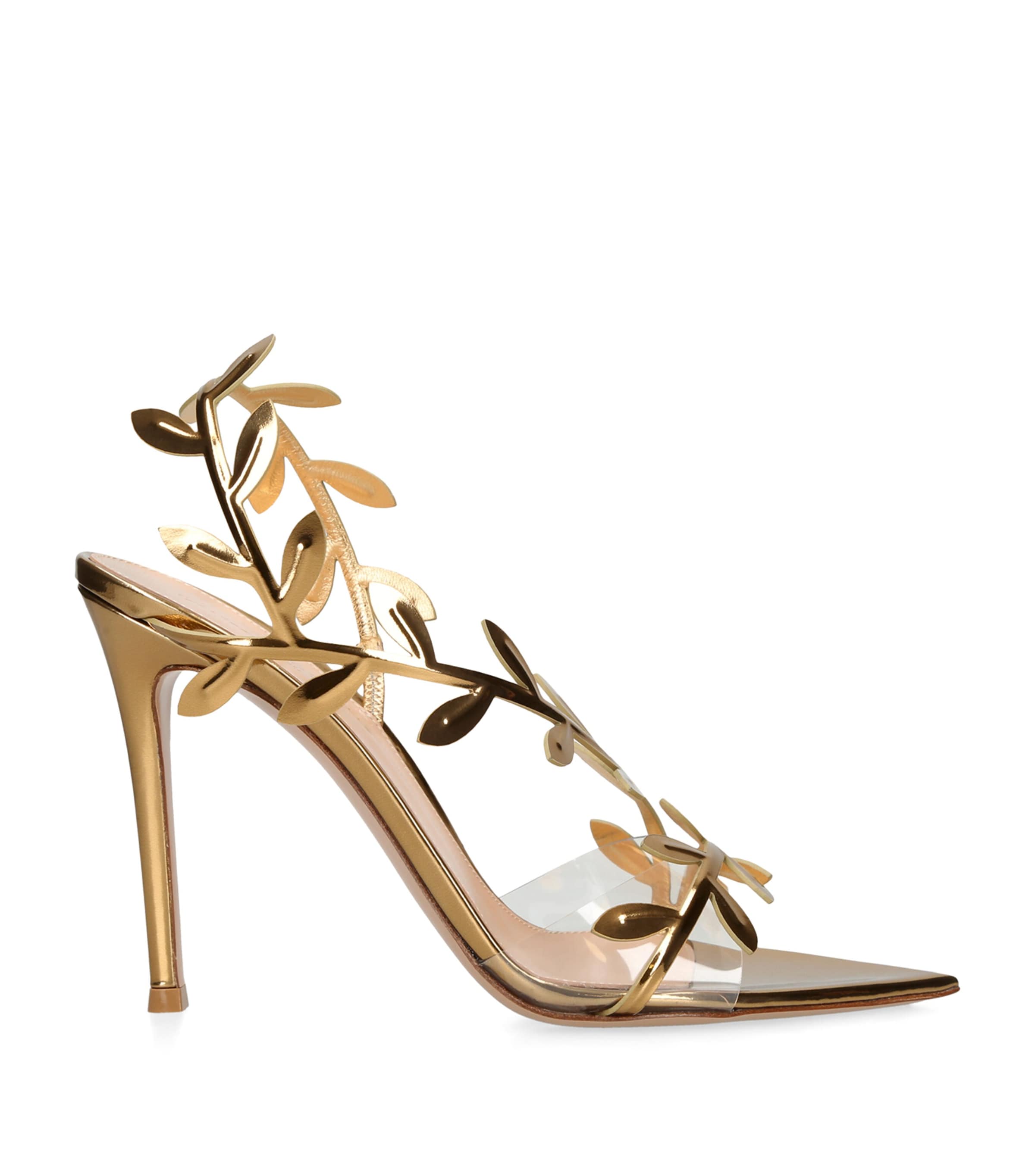 Gianvito Rossi Flavia Leaf Pointed Toe Asymmetric Slingback Sandal In Gold