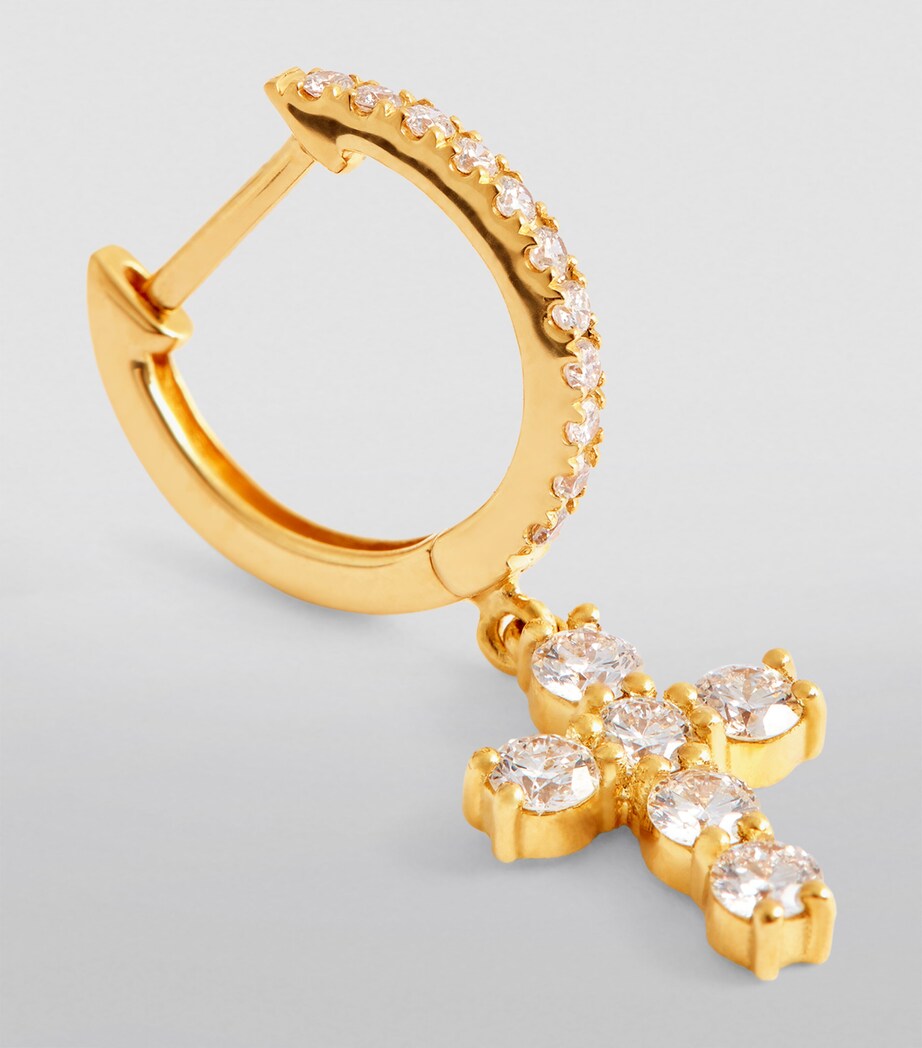 Anita Ko Yellow Gold and Diamond Cross Single Huggie Yellow Gold Image 6