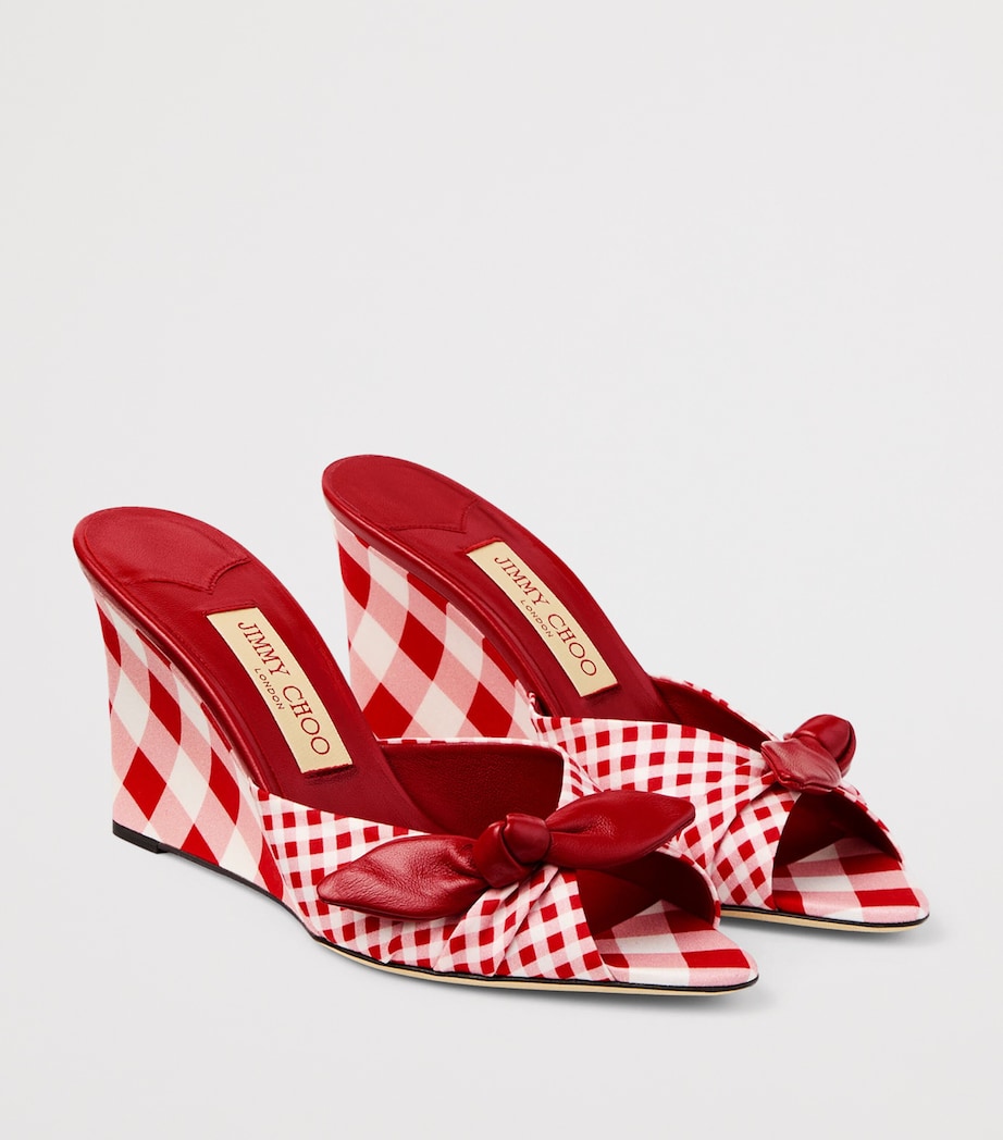 Jimmy Choo Livi 85 Gingham Wedge Mules Ruby Red Mix Image 3