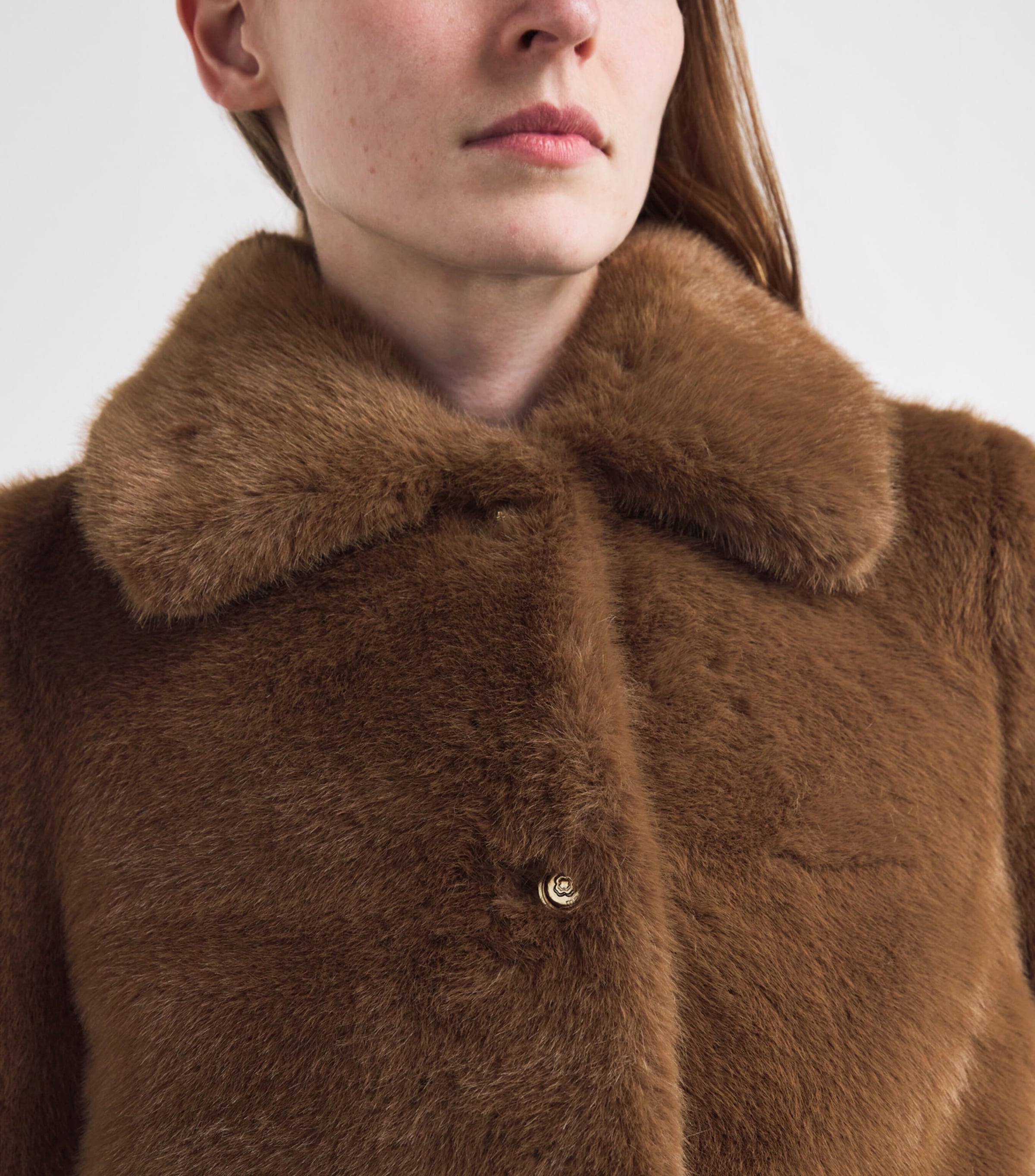 Faux Fur Double-Breasted Coat BROWN Image 4