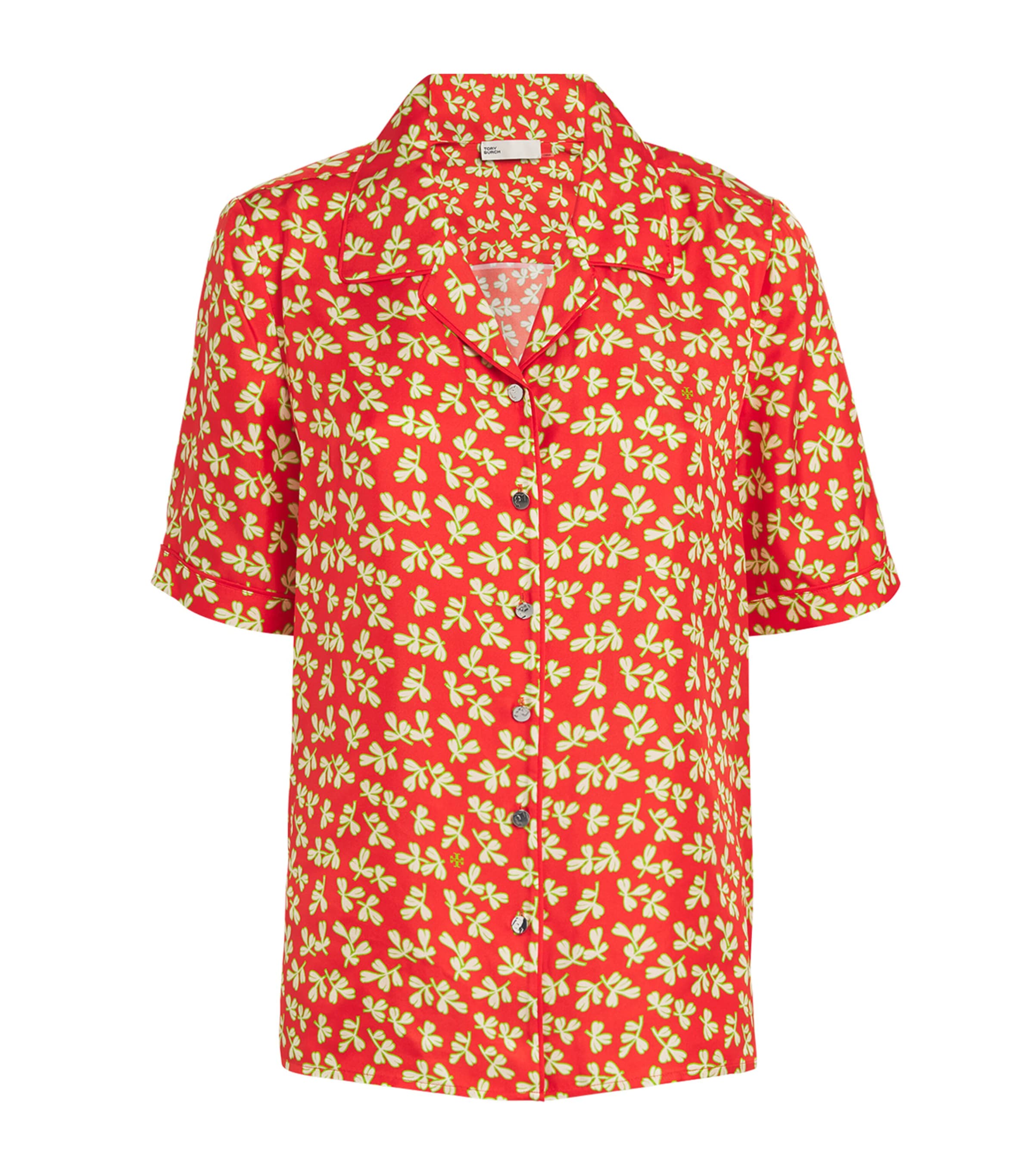 Tory Burch Silk Leaf Print Short-sleeve Shirt