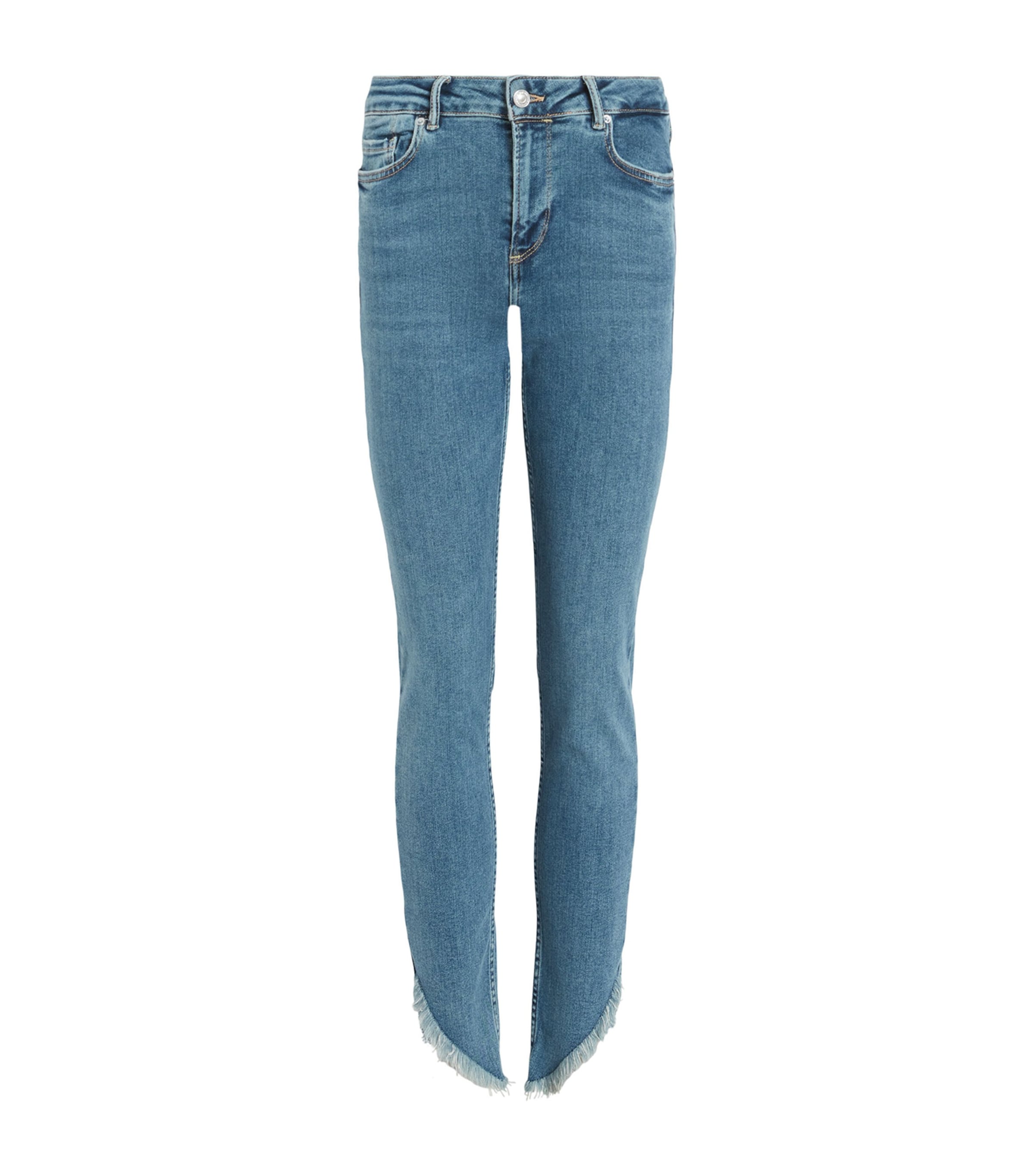 Allsaints Dax Asymmetric Hem Denim Jeans In Blue