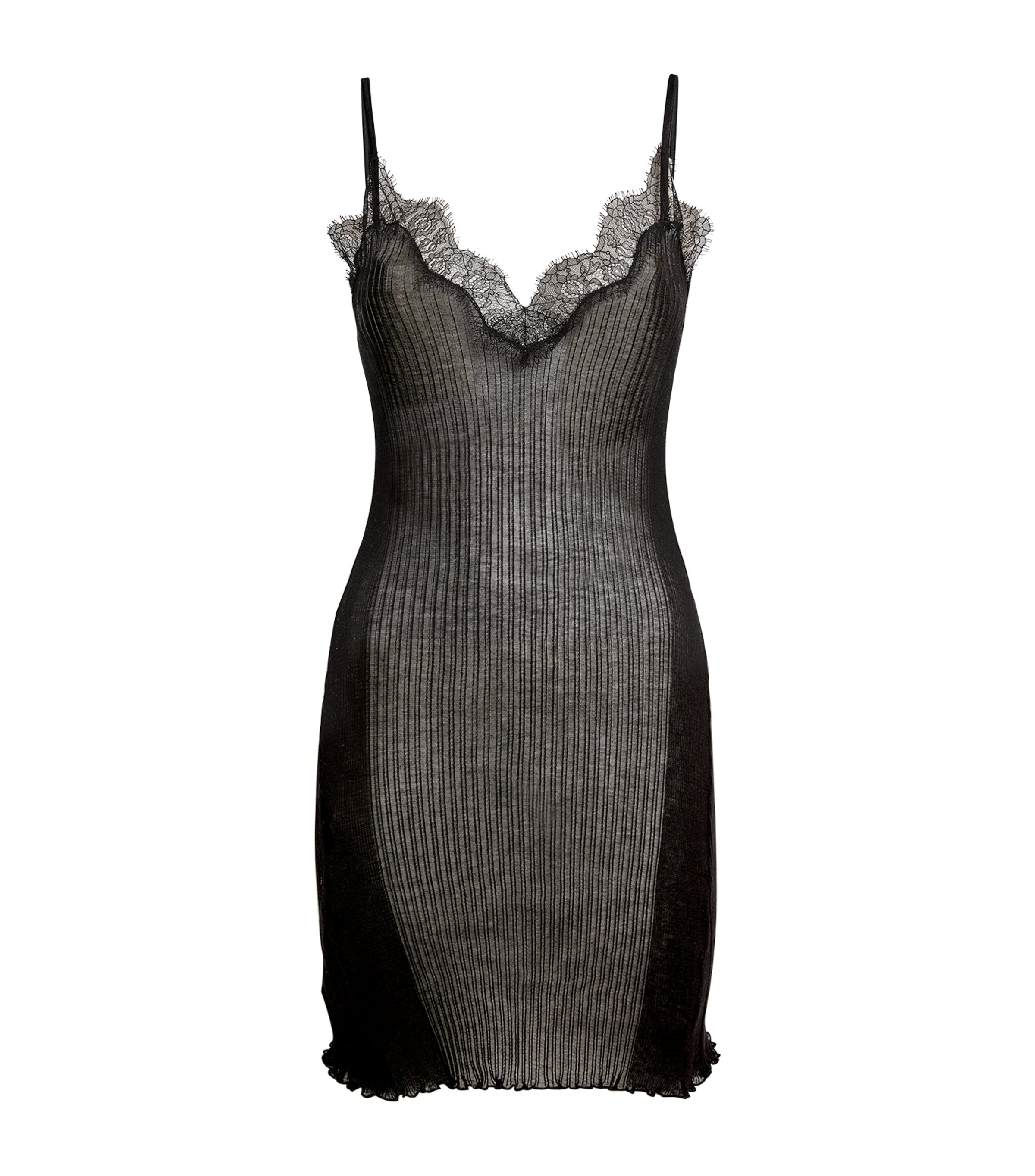 Zimmerli Ribbed Spaghetti Strap Babydoll In Black