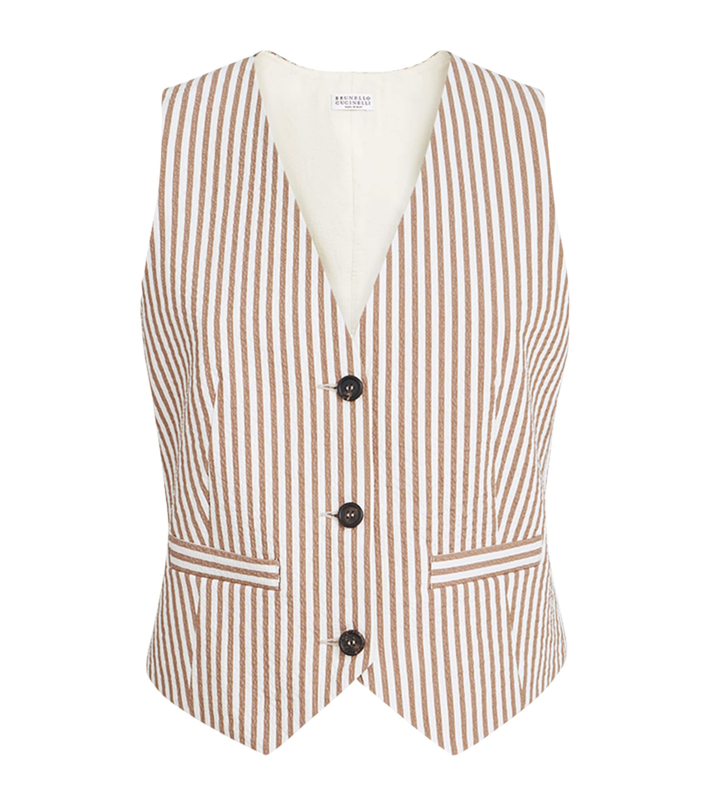 Brunello Cucinelli Womens Techno Cotton Seersucker Stripe Vest Image 1