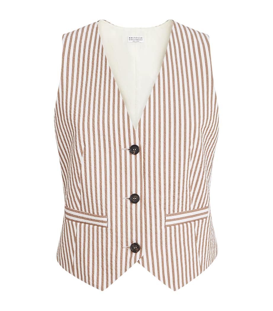 Brunello Cucinelli Womens Techno Cotton Seersucker Stripe Vest Image 1