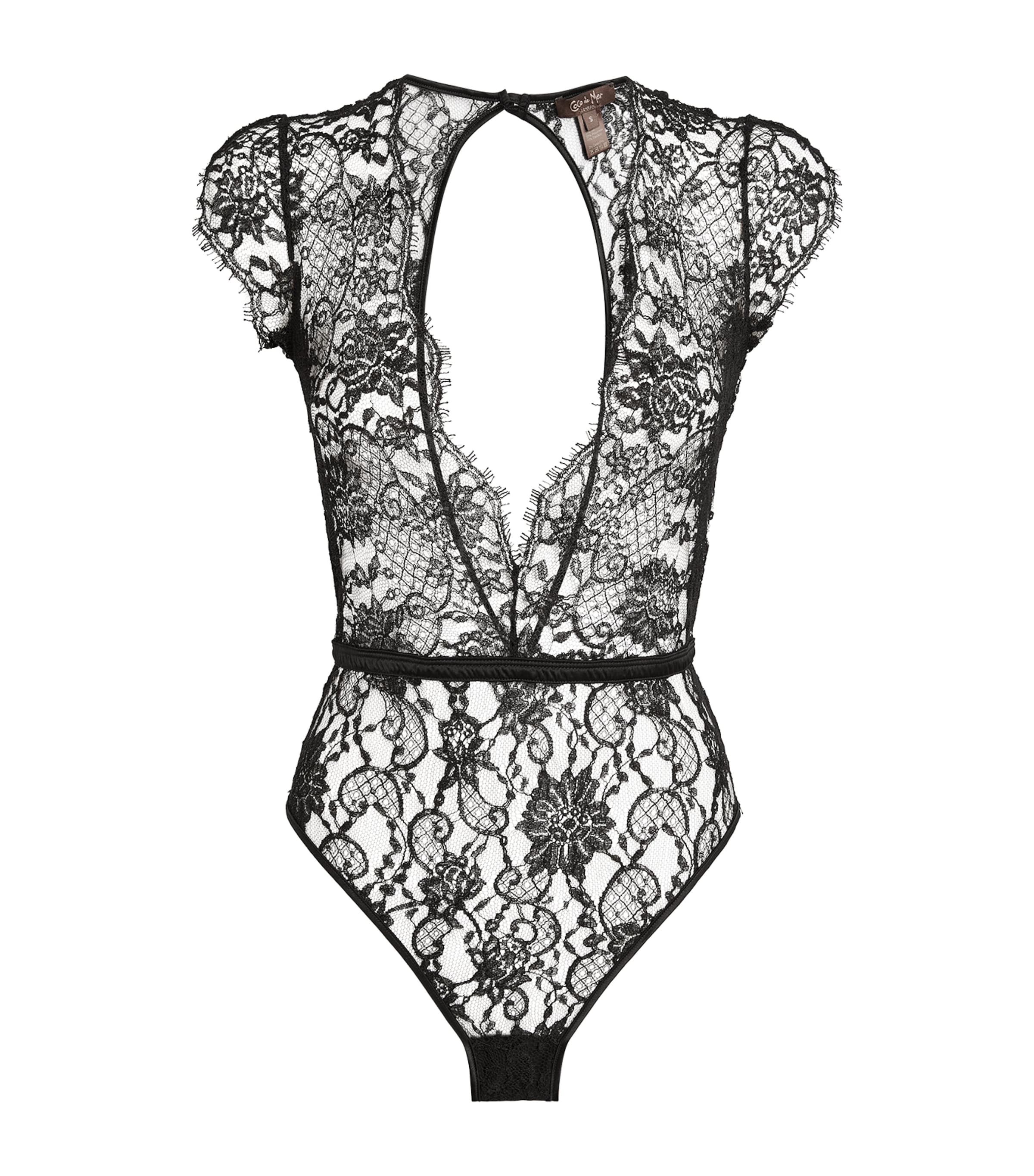 Coco De Mer Lace Plunge-neck Bodysuit In Black