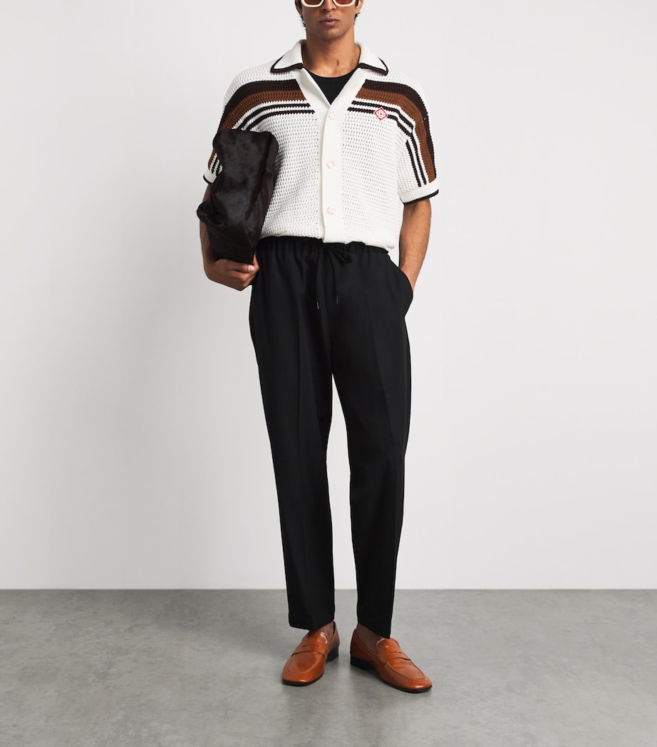 Casablanca Mens Cotton Crochet Tennis Stripe Polo Shirt White / Brown Image 2