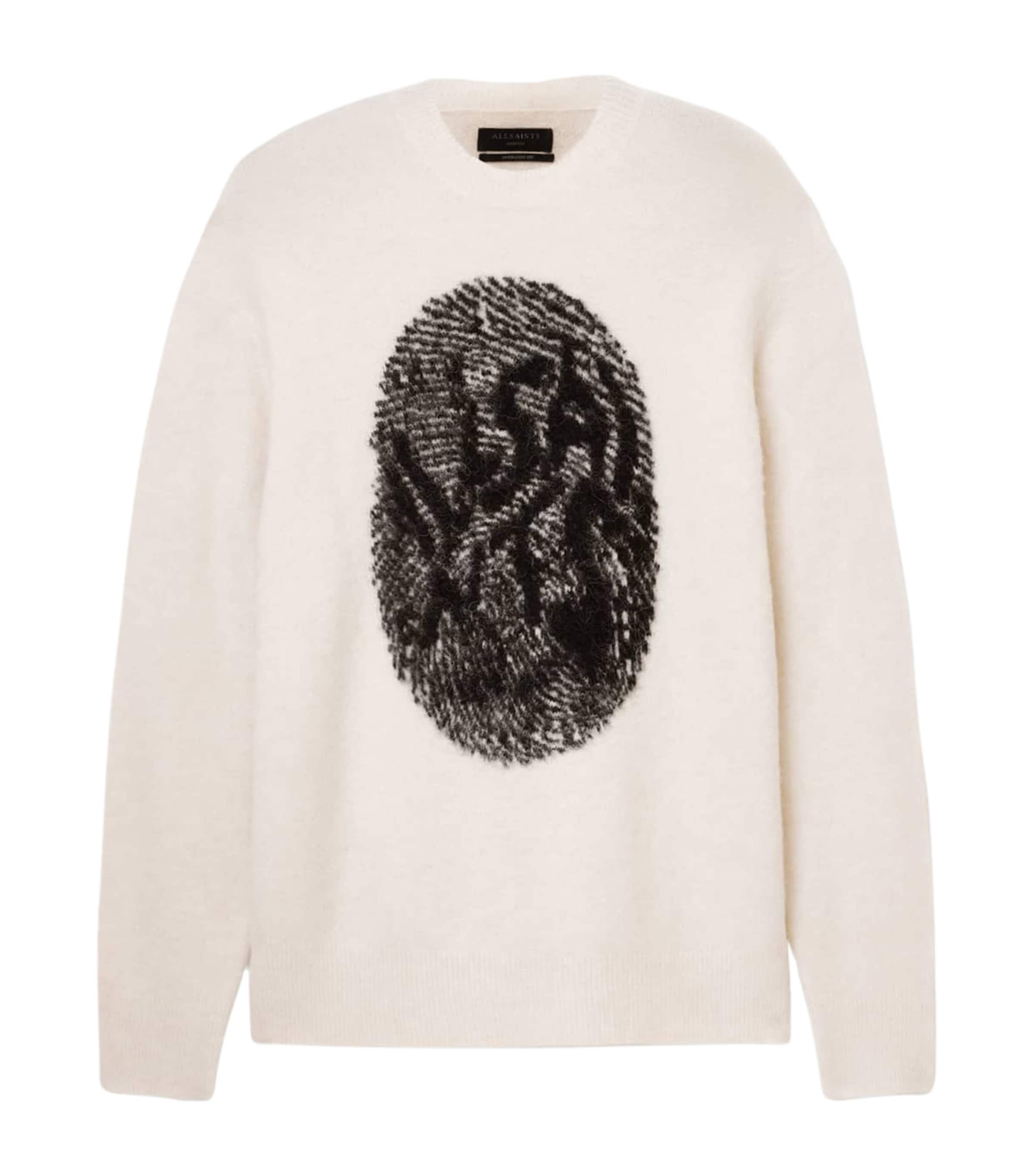 AllSaints Mens Jacquard Ridges Sweater Ecru White/black Image 1