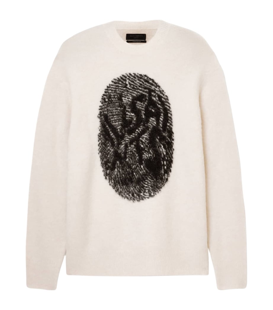 AllSaints Mens Jacquard Ridges Sweater Ecru White/black Image 1