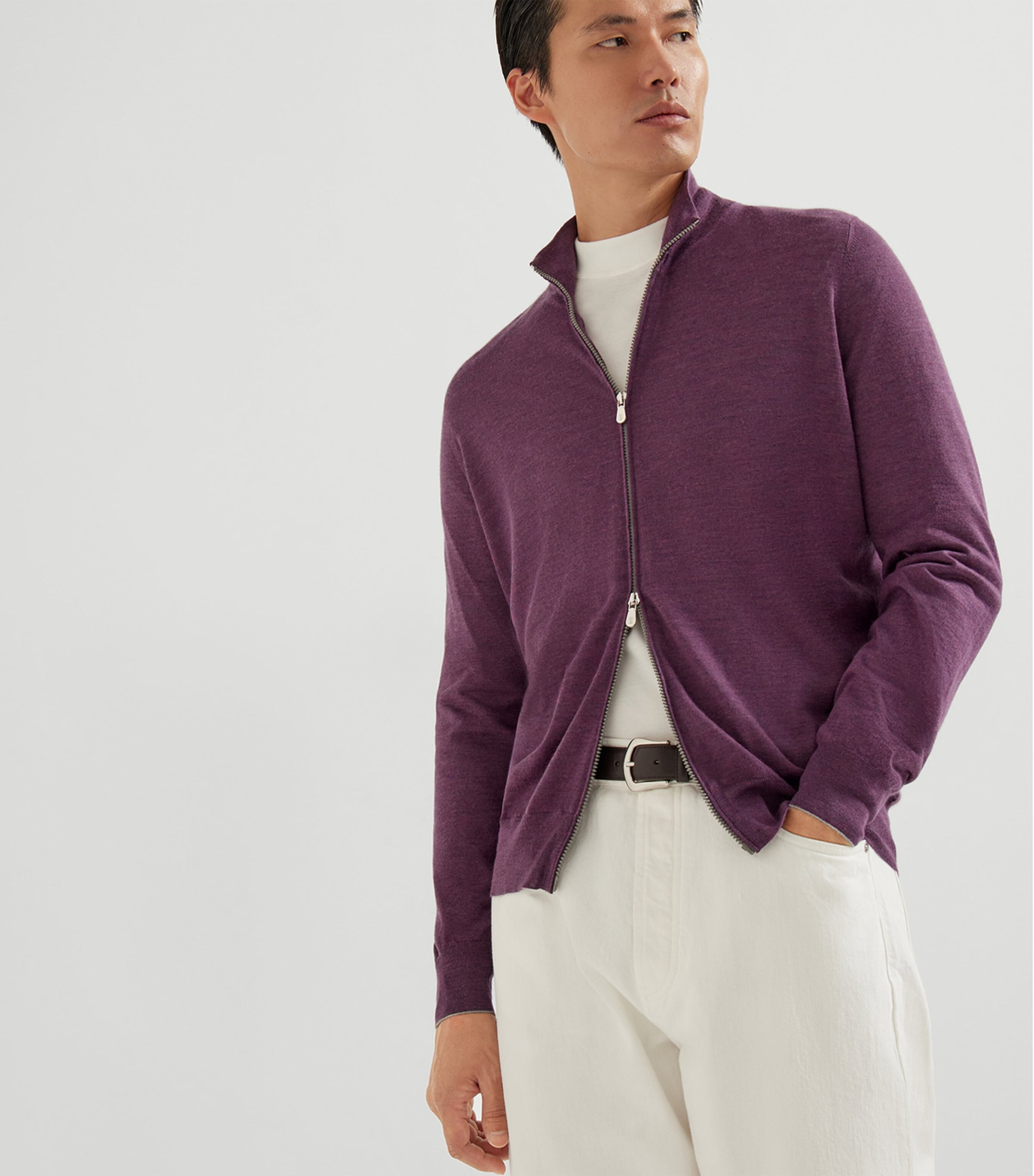 Cashmere-Silk-Linen Zip-Up Cardigan CHL69 Image 2