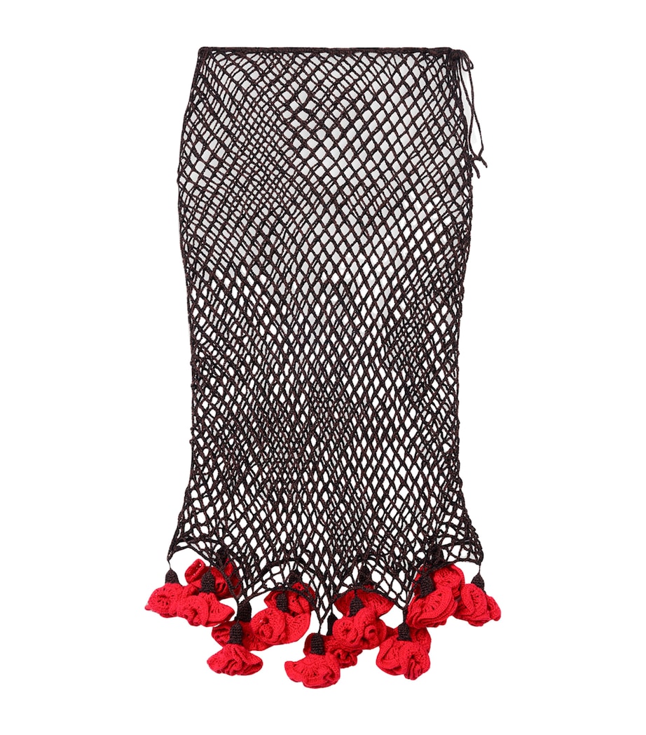 Alaïa Womens Floral Crochet Midi Skirt Brown/red Image 1