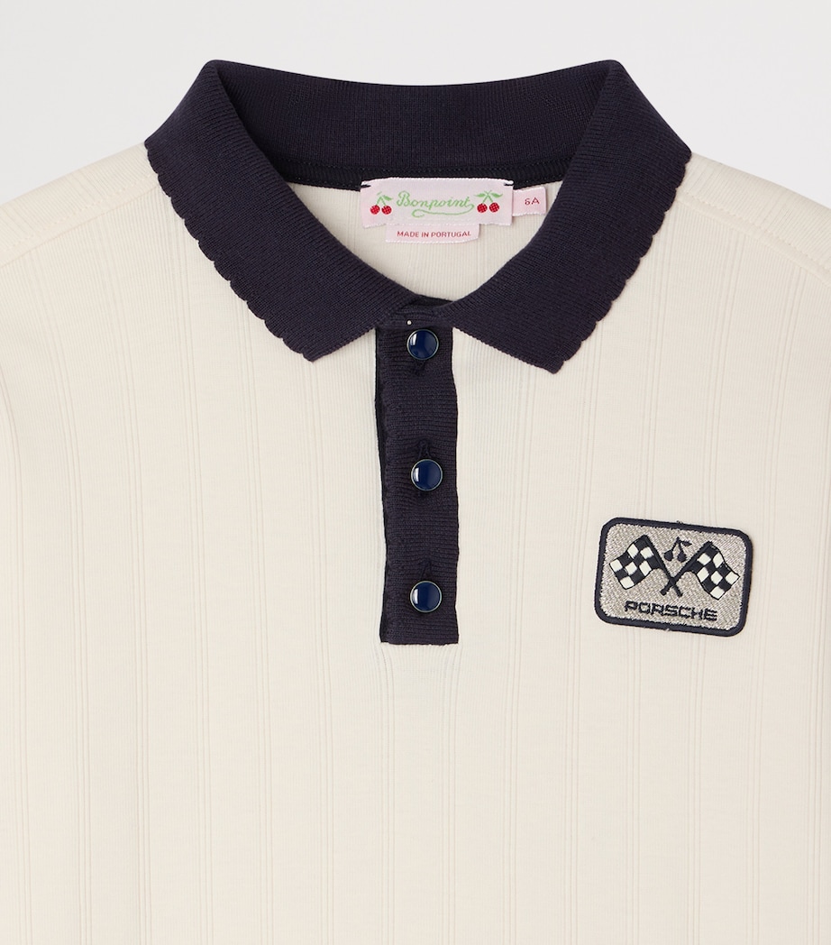 Bonpoint Cotton Logo Polo Shirt (10-14 Years) Upb Blanc Lait Image 3