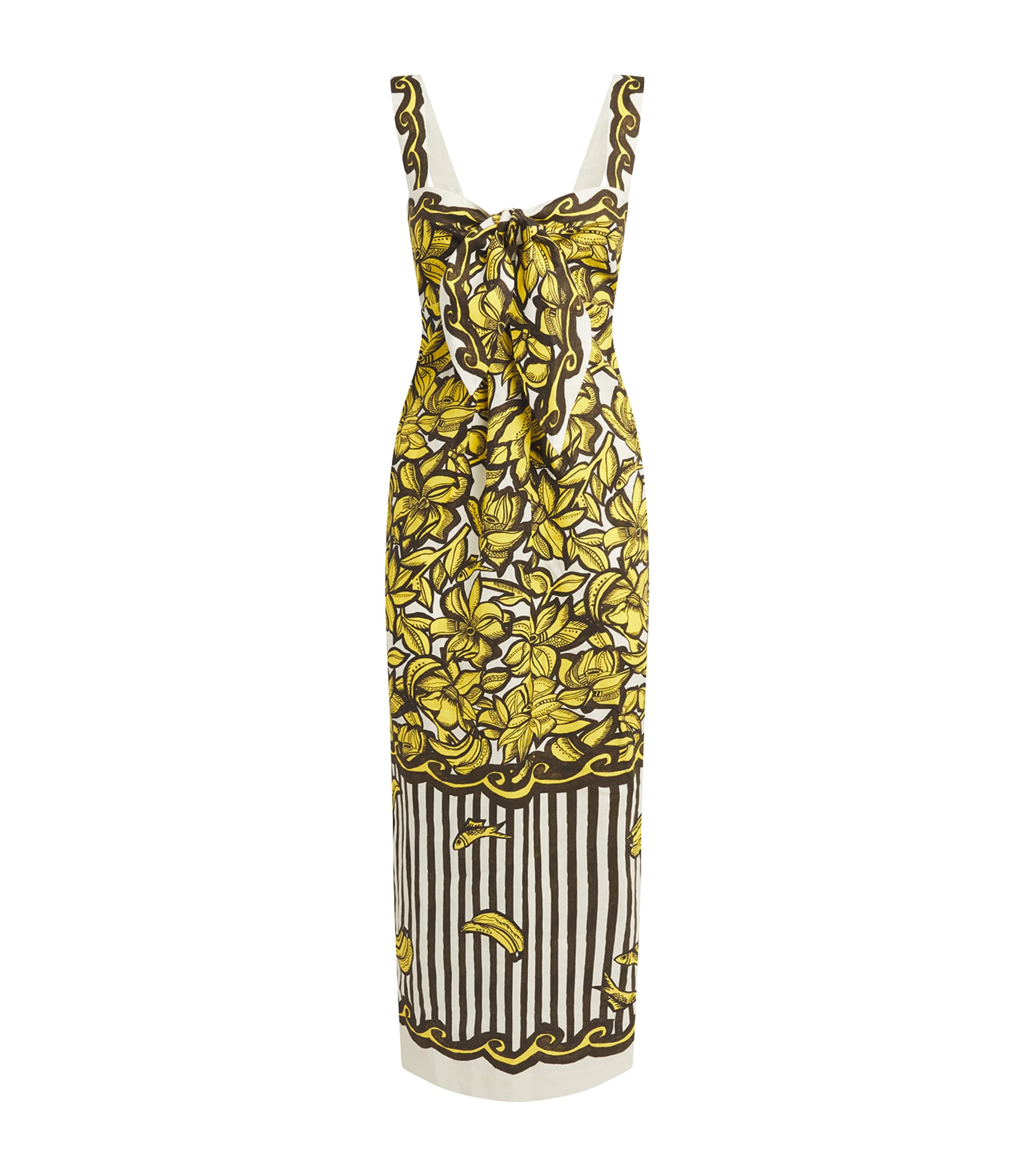 ALEMAIS Womens Hemp Printed Mona Midi Dress Yellow Image 1