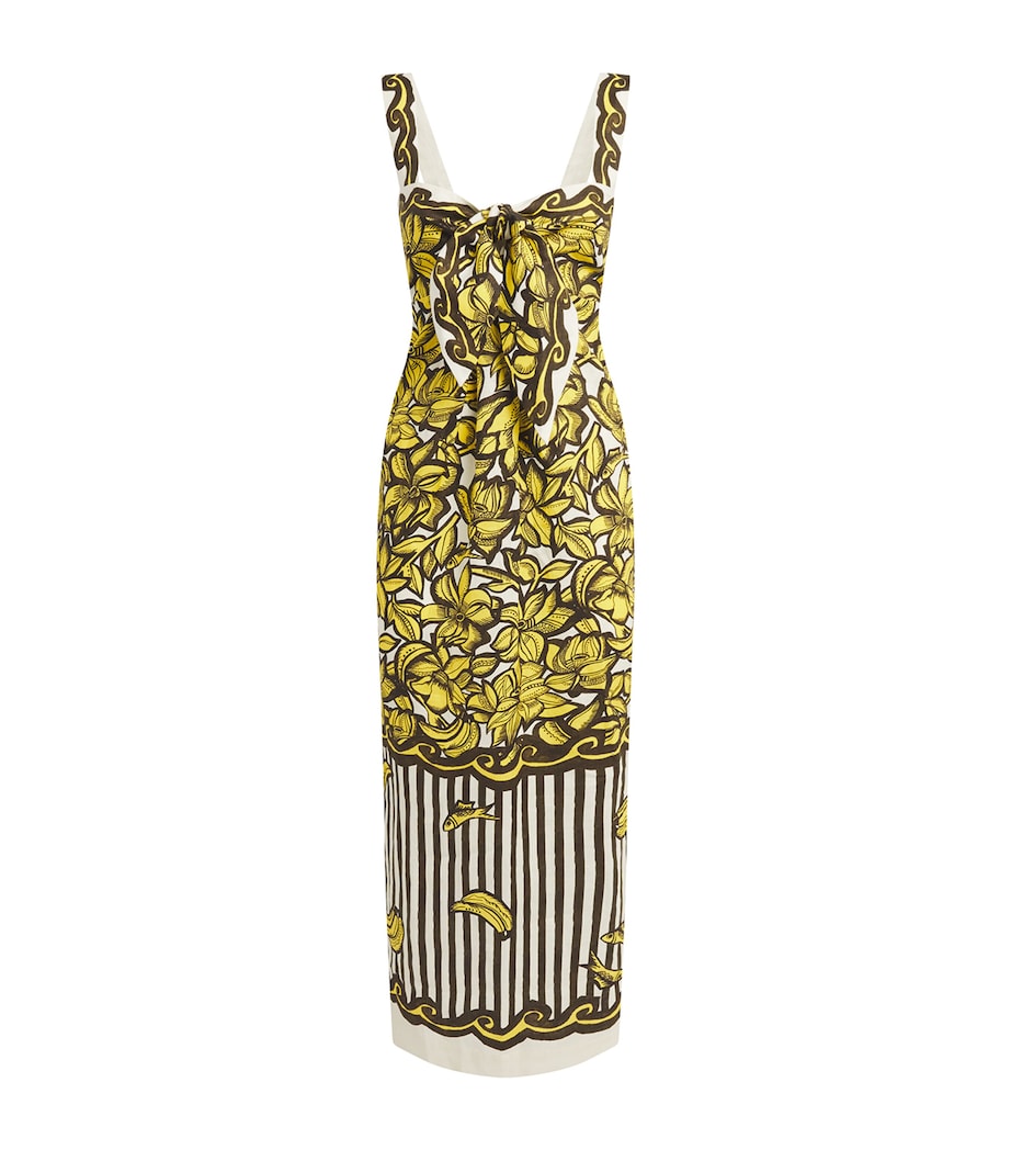 ALEMAIS Womens Hemp Printed Mona Midi Dress Yellow Image 1