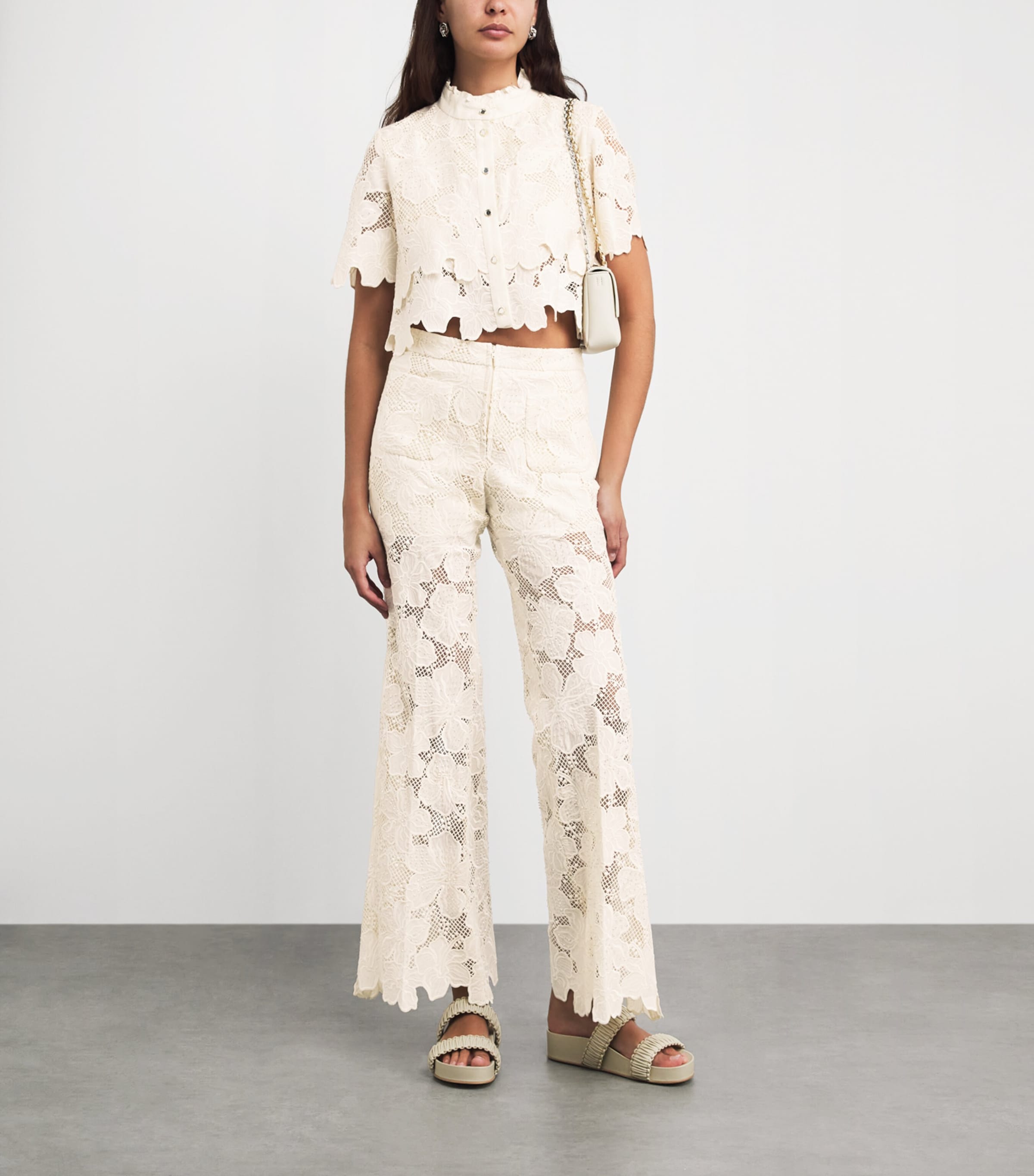 Sandro Paris Womens Guipure Lace Tailored Trousers Ecru Image 2