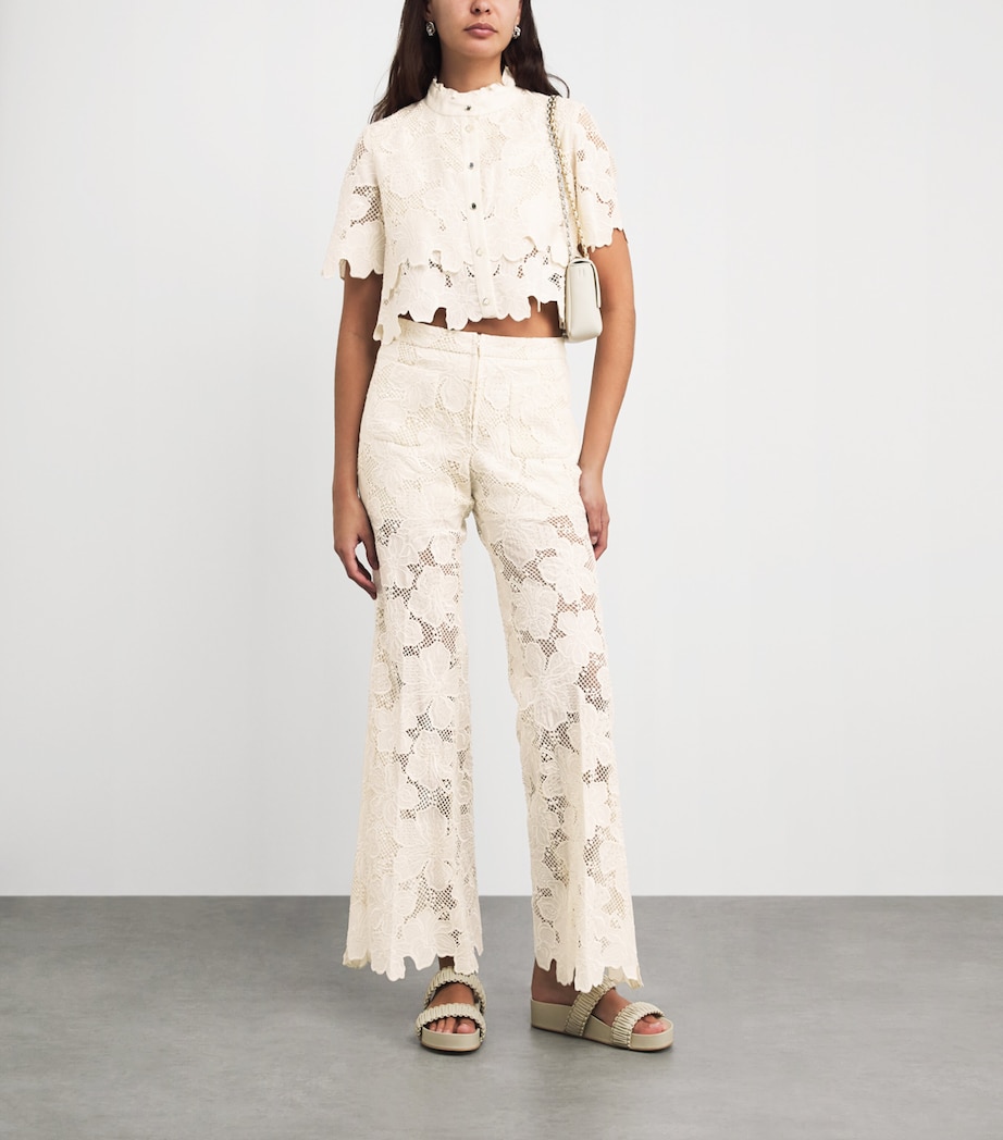 Sandro Paris Womens Guipure Lace Tailored Trousers Ecru Image 2