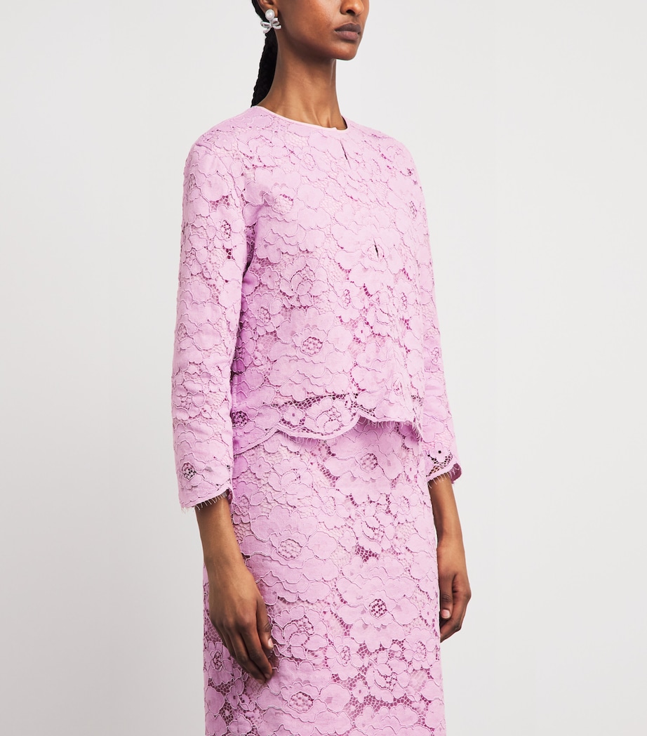 Patou Womens Cotton-Blend Lace Collarless Jacket Pink Parfait Image 4