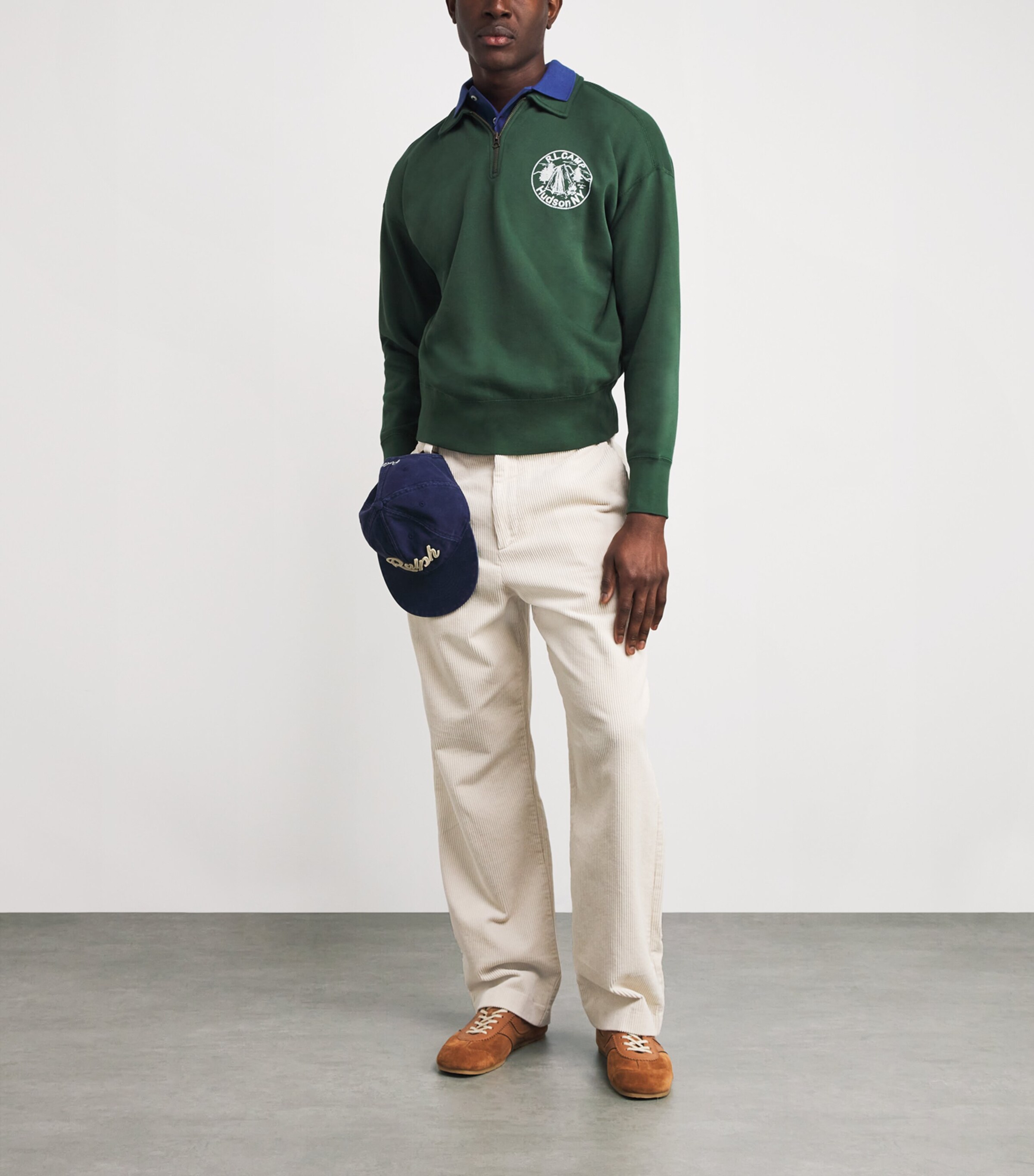 Cotton-Blend Logo Print Quarter-Zip Sweatshirt GRASS Image 2