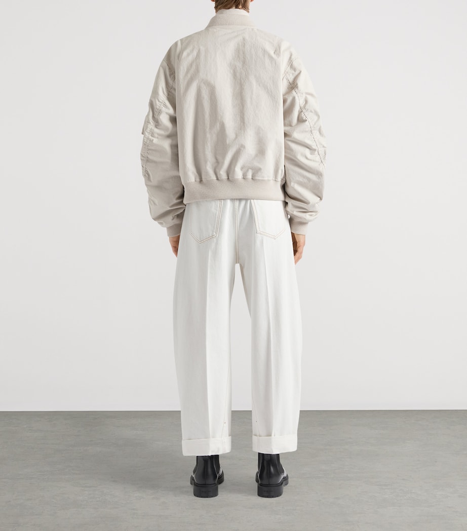 Cotton Blend Bomber Jacket LIGHT BEIGE Image 3