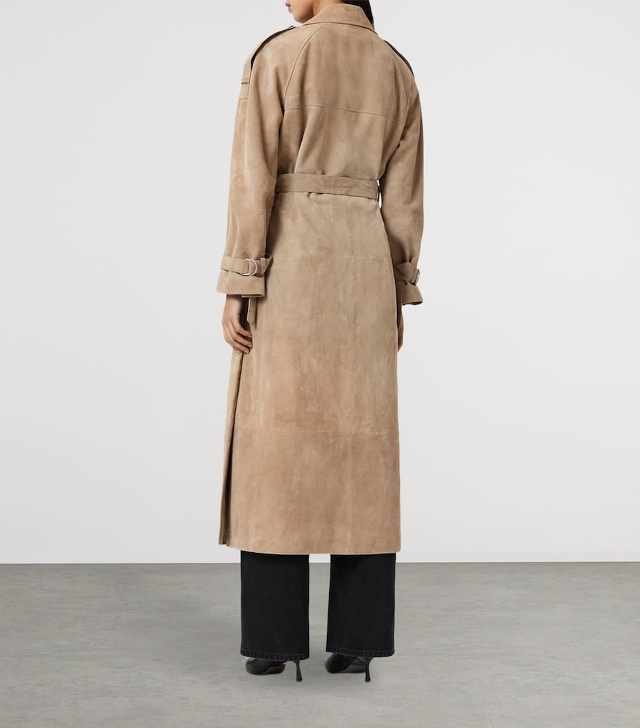 AllSaints Womens Suede Reed Trench Coat Taupe Brown Image 4