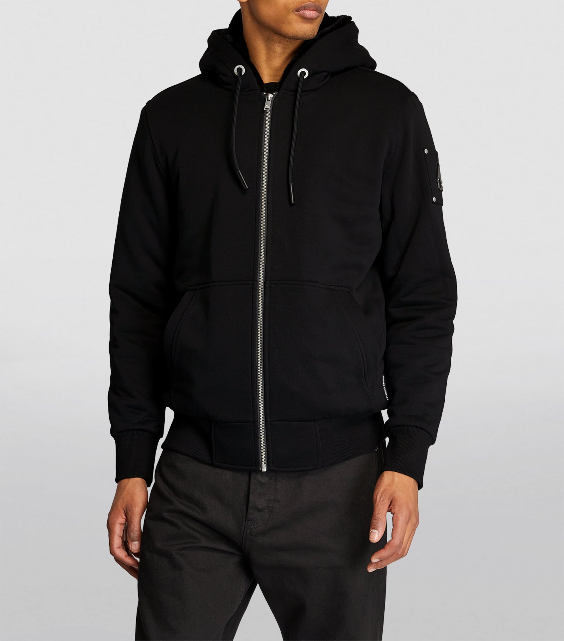 Moose Knuckles Mens Padded Zip-Front Hoodie Black Image 3