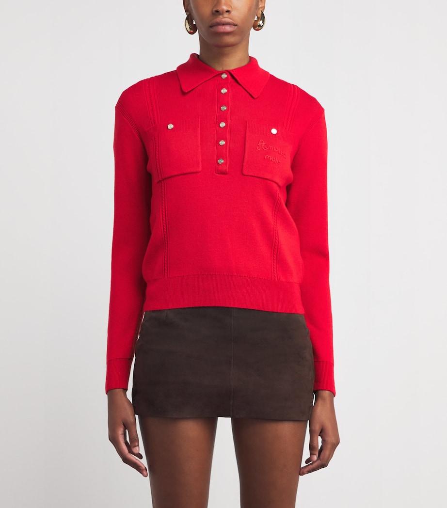 Embroidered Knitted Polo Shirt RED Image 3