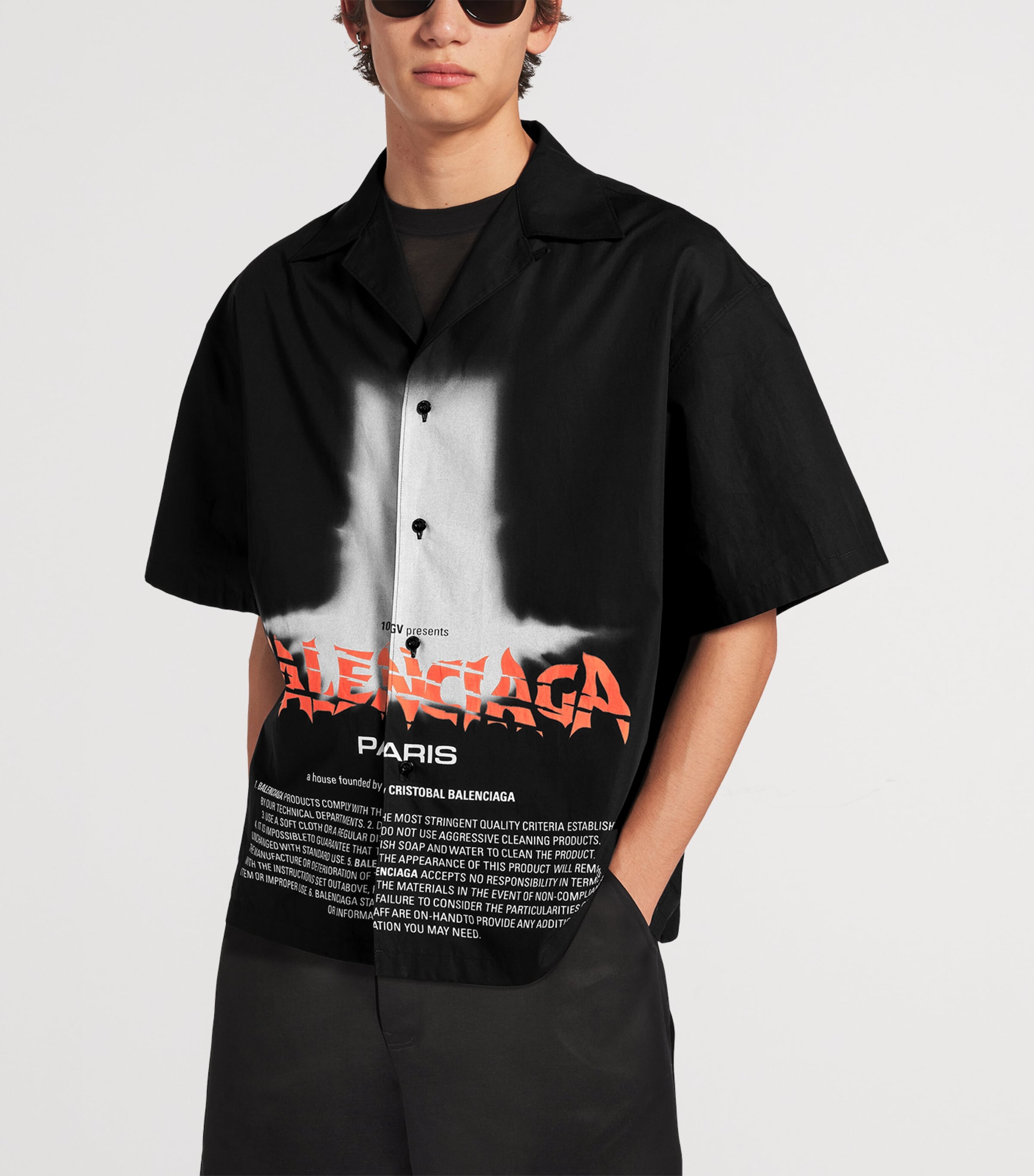 Balenciaga Mens Graphic Print Bowling Shirt Image 5