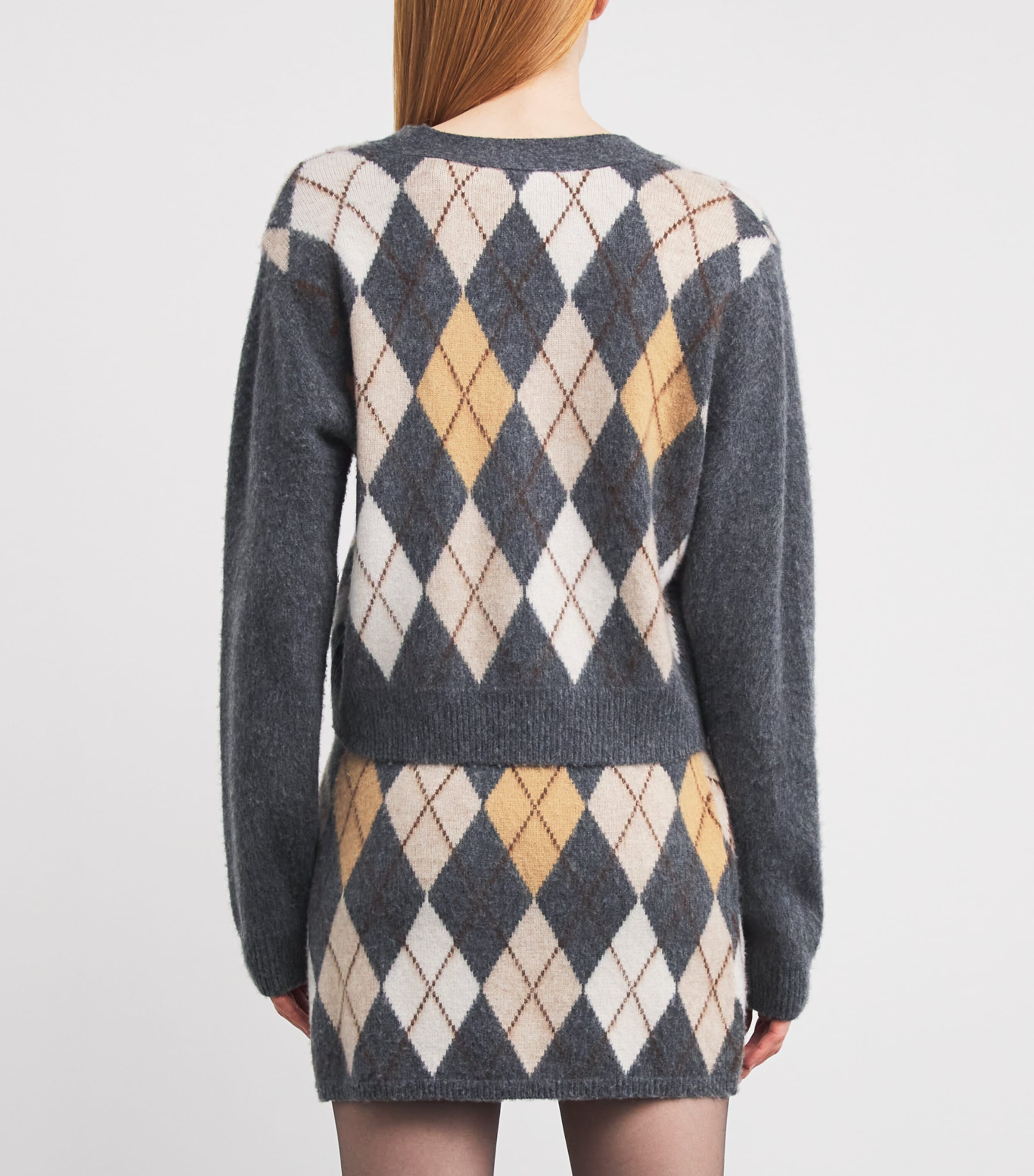 Merino Wool-Cashmere Argyle Cardigan GRMU GREY MULTI Image 4