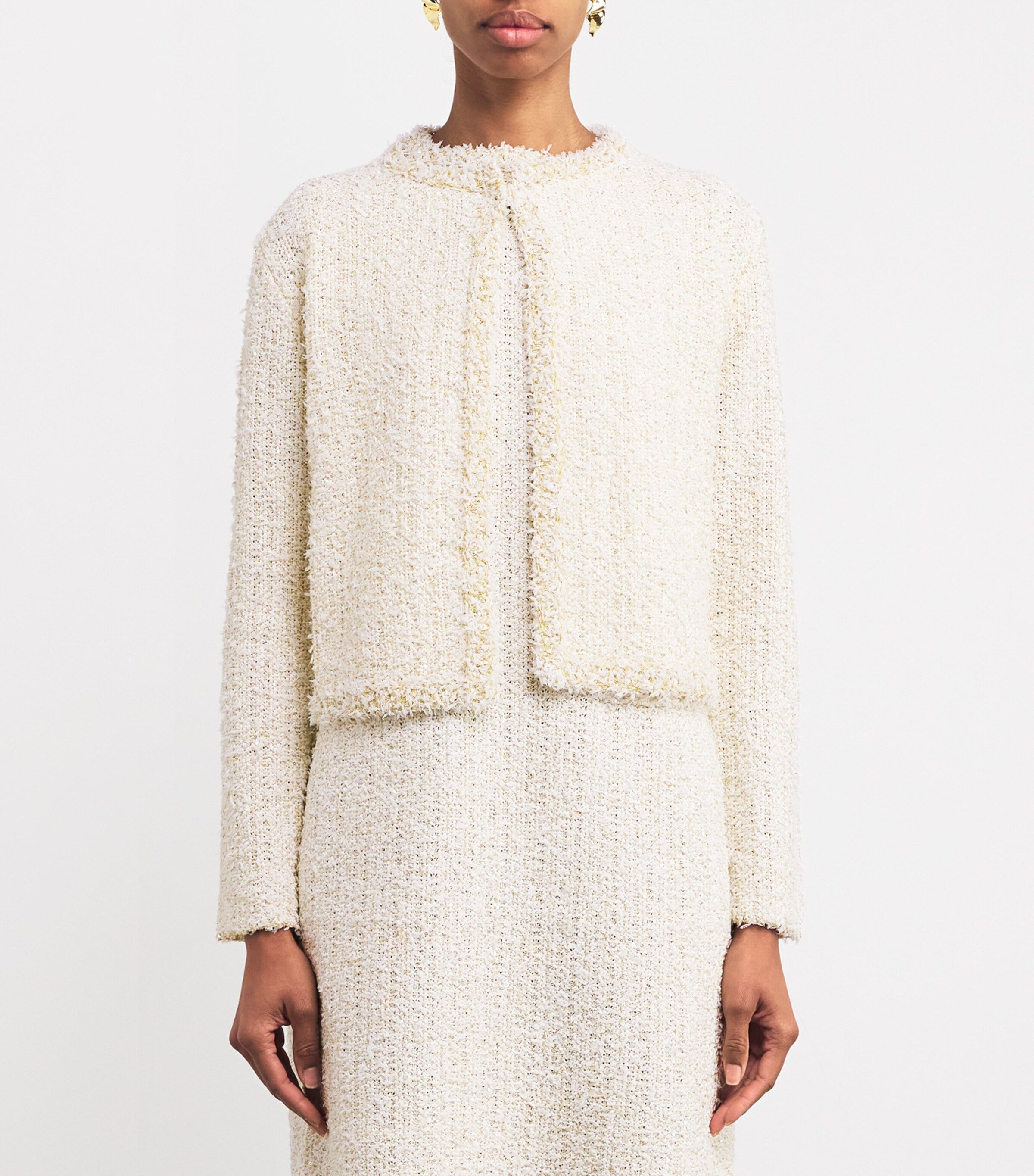 Fabiana Filippi Womens Textured Sequinned Collarless Jacket Bianco/citrino Image 3