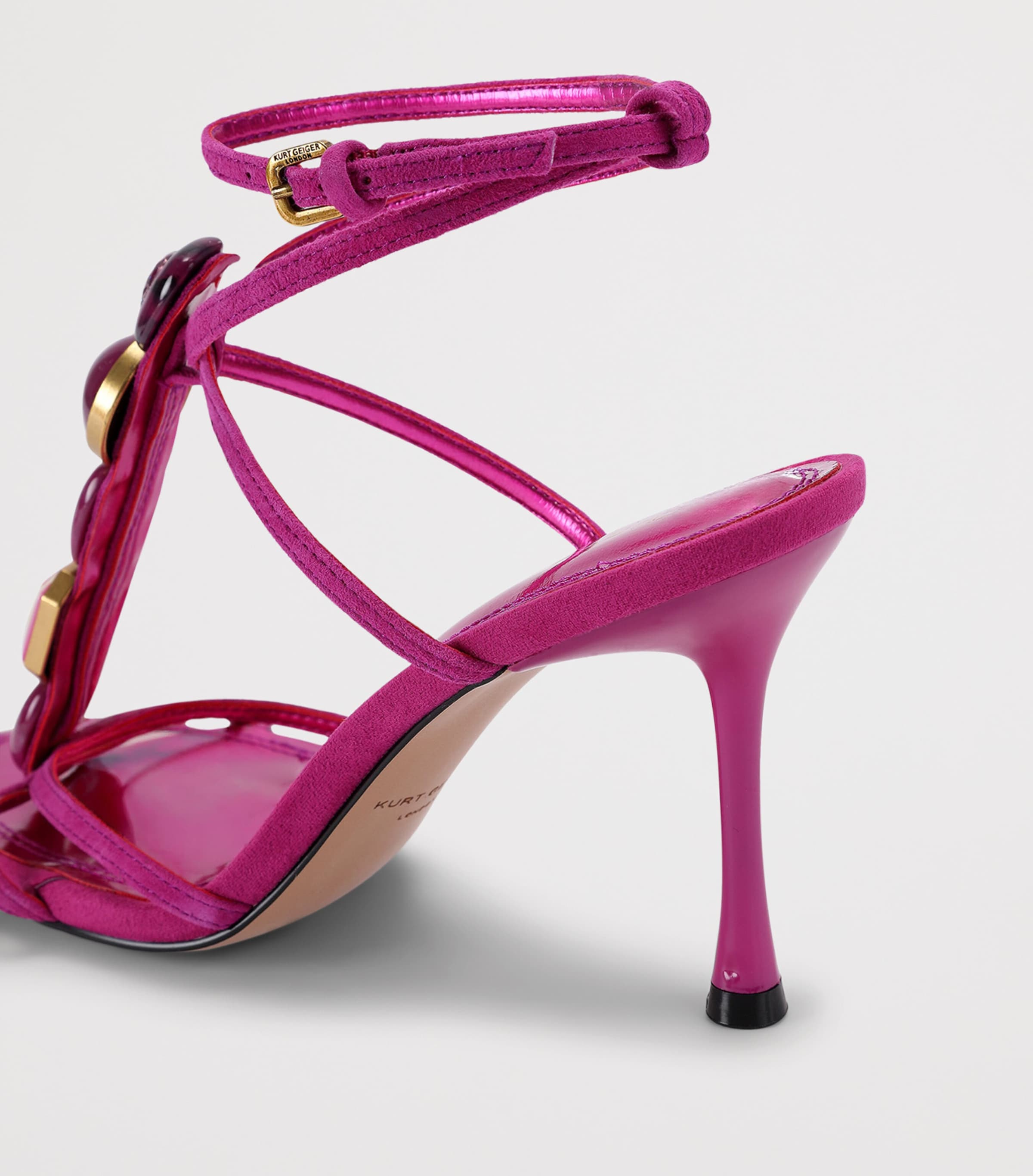 Kurt Geiger London Leather Embellished LouLou Heeled Sandals 90 Fuchsia Image 3