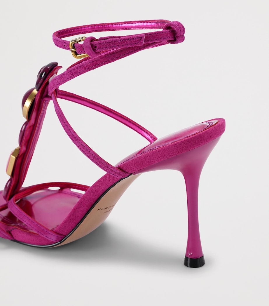 Kurt Geiger London Leather Embellished LouLou Heeled Sandals 90 Fuchsia Image 3