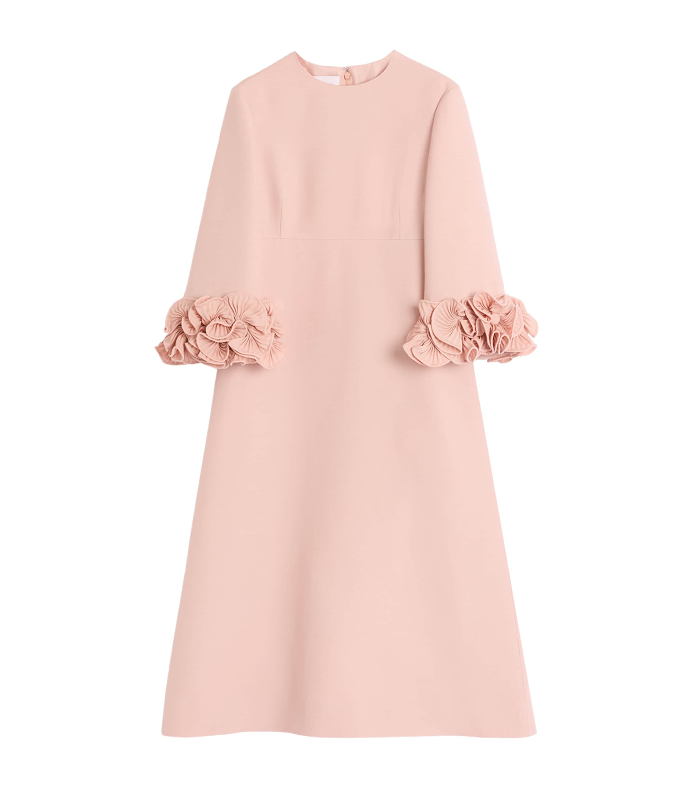 Valentino Womens Rose Mist Embellished Thee-quarter Sleeves Wool And Silk Midi Dress In Pink