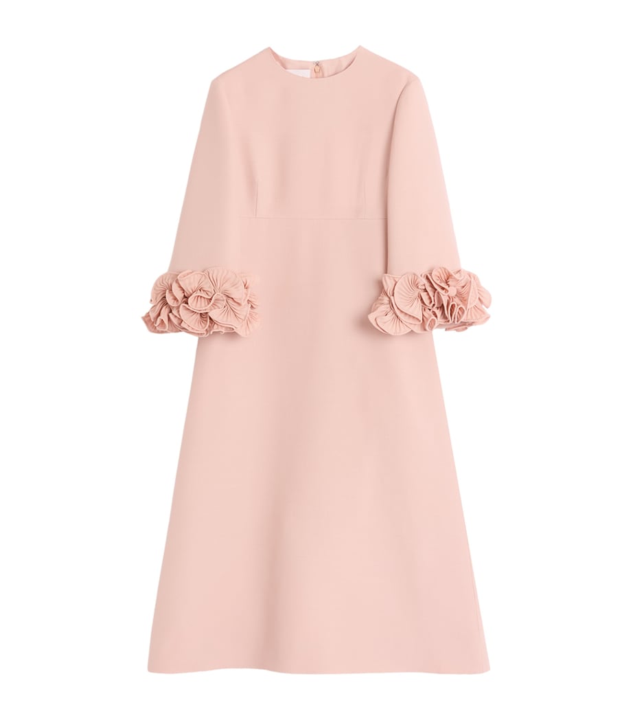 Wool-Silk Floral-Sleeve Midi Dress 0LZ Image 1